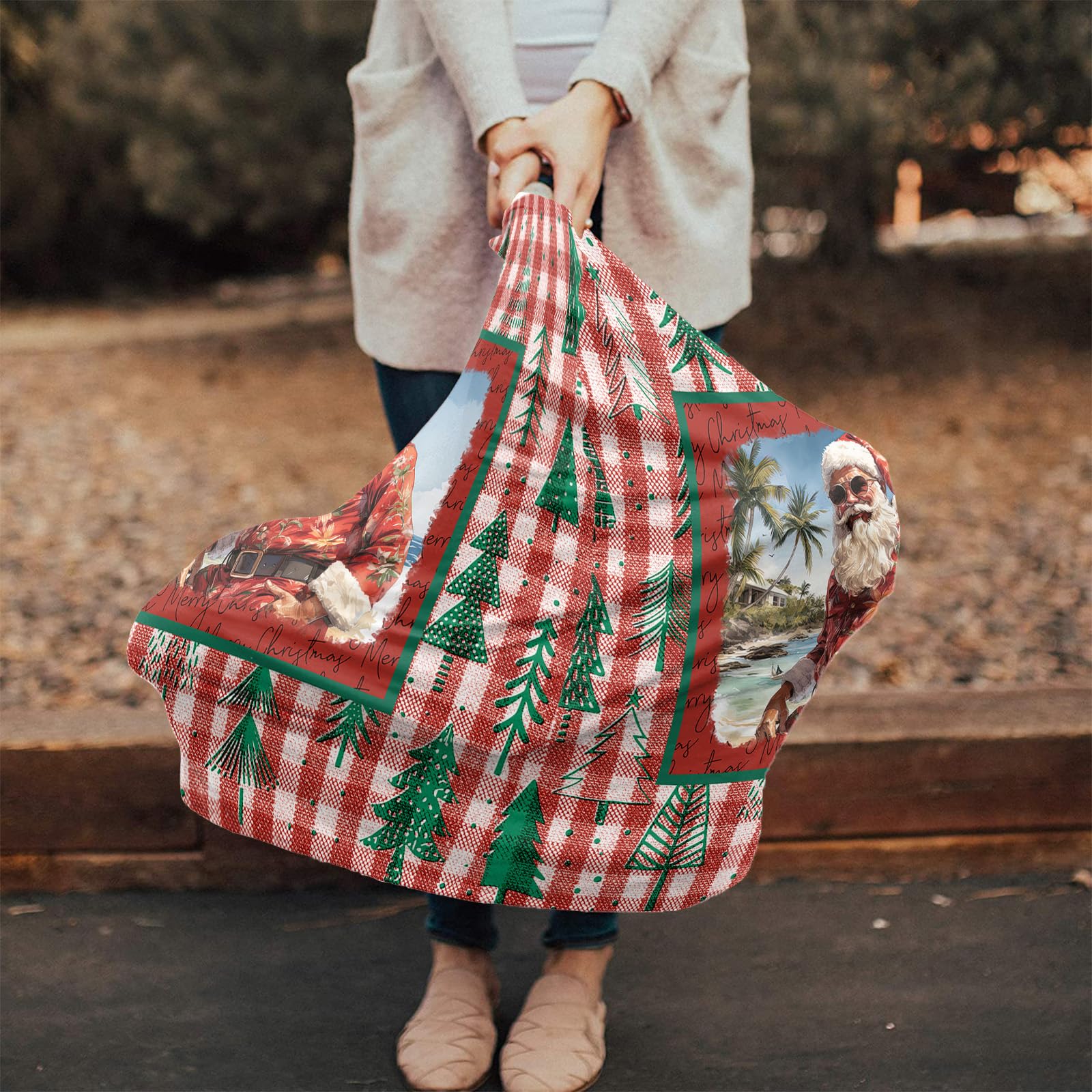 Nursing Cover for Breastfeeding Scarf, Green Xmas Tree Red Plaid Christmas Baby Car Covers Super Soft Multi Use for Canopy Shopping Cart Cover Blanket Stroller Cover
