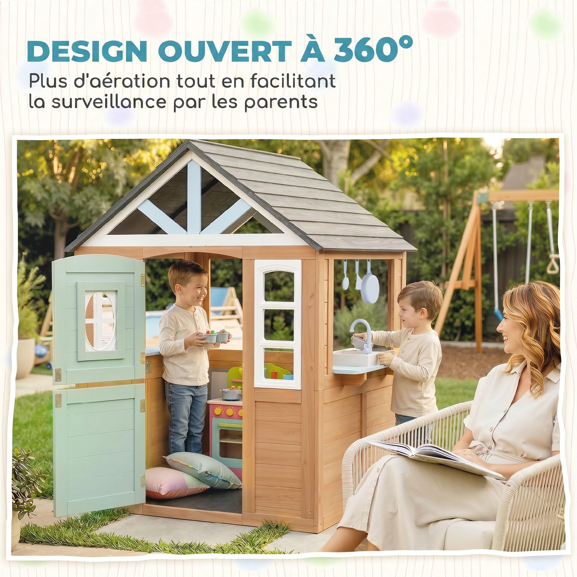 AIYAPLAY Cabane Enfant Extérieur en Bois 2-5 Ans 165x116,5x163,5cm Marron | Maison Enfant Extérieure/Intérieure Avec Chatière, Cuisine De Jeu, Boîte Aux Lettres, Sonnette, Nichoir Et Clôture AIYAPLAY Cabane Enfant Extérieur en Bois 2-5 Ans 165x116,5x163,5cm Marron | Maison Enfant Extérieure/Intérieure Avec Chatière, Cuisine De Jeu, Boîte Aux Lettres, Sonnette, Nichoir Et Clôture