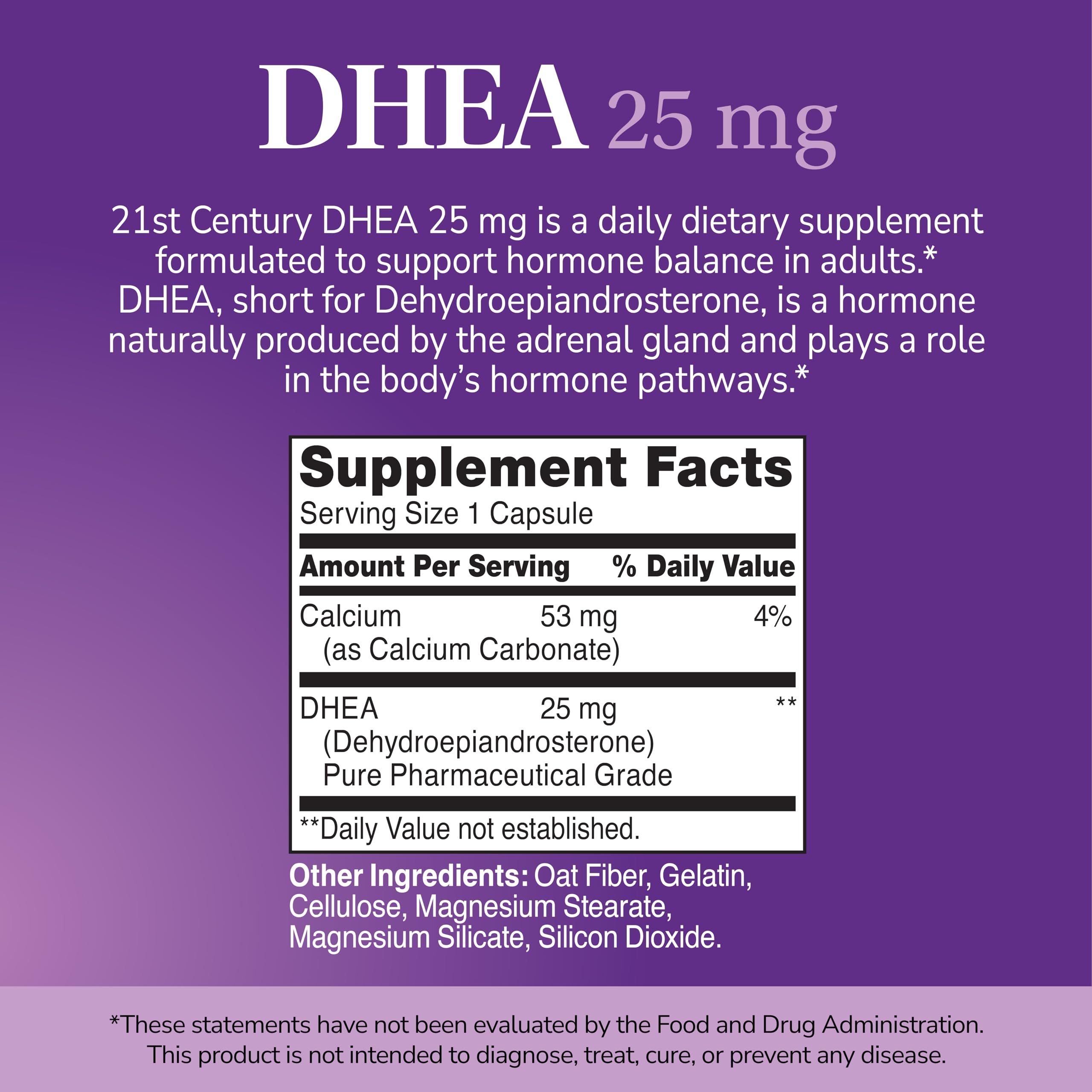 21st Century DHEA 25mg Capsules, Hormonal Support, 90 Count — Amazon image 2