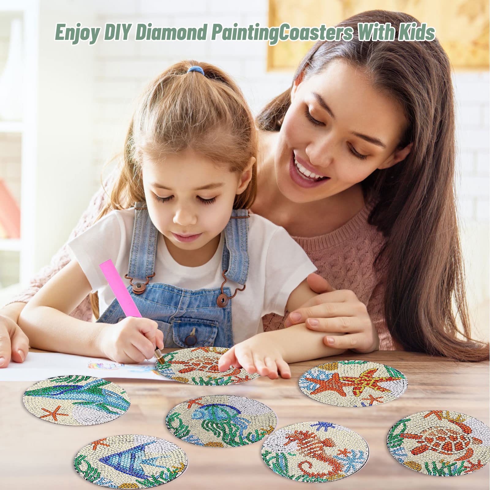Kit Diamond Painting 8 Sottobicchieri Con Supporto: Diamanti Pieni E Lucidi Per Adulti E Principianti, Fai Da Te
