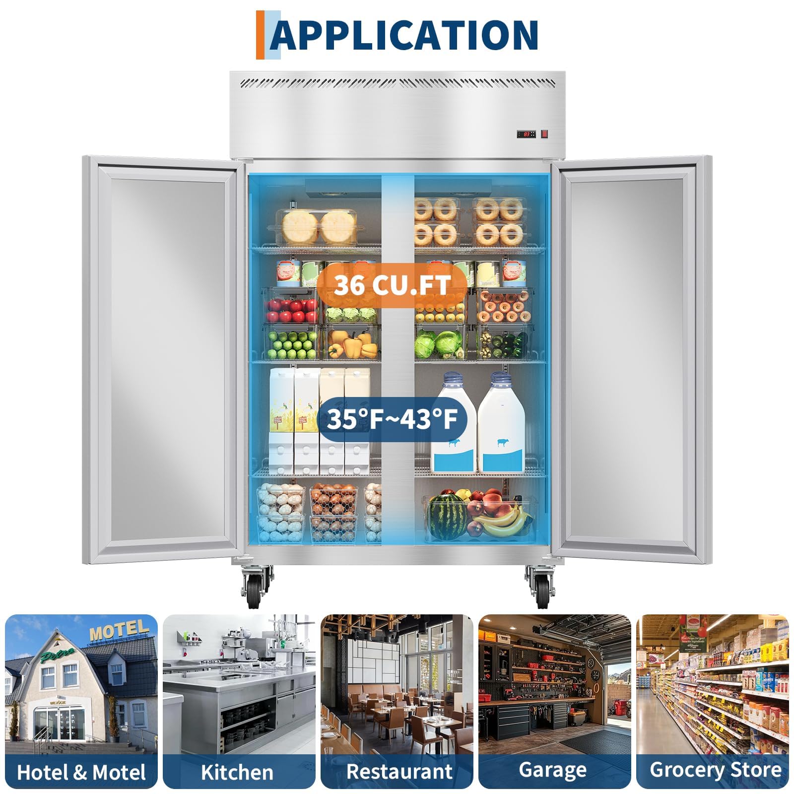 48" Commercial Refrigerator Freezer Combo, 36 Cu.Ft Upright Freezer, Stainless Steel Beverage Cooler, 2-Door Commercial Refrigerator Freezer, Fan Cooling, Auto Defrost, 6 Shelves For Restaurant Shop on Fridge.com - View 3
