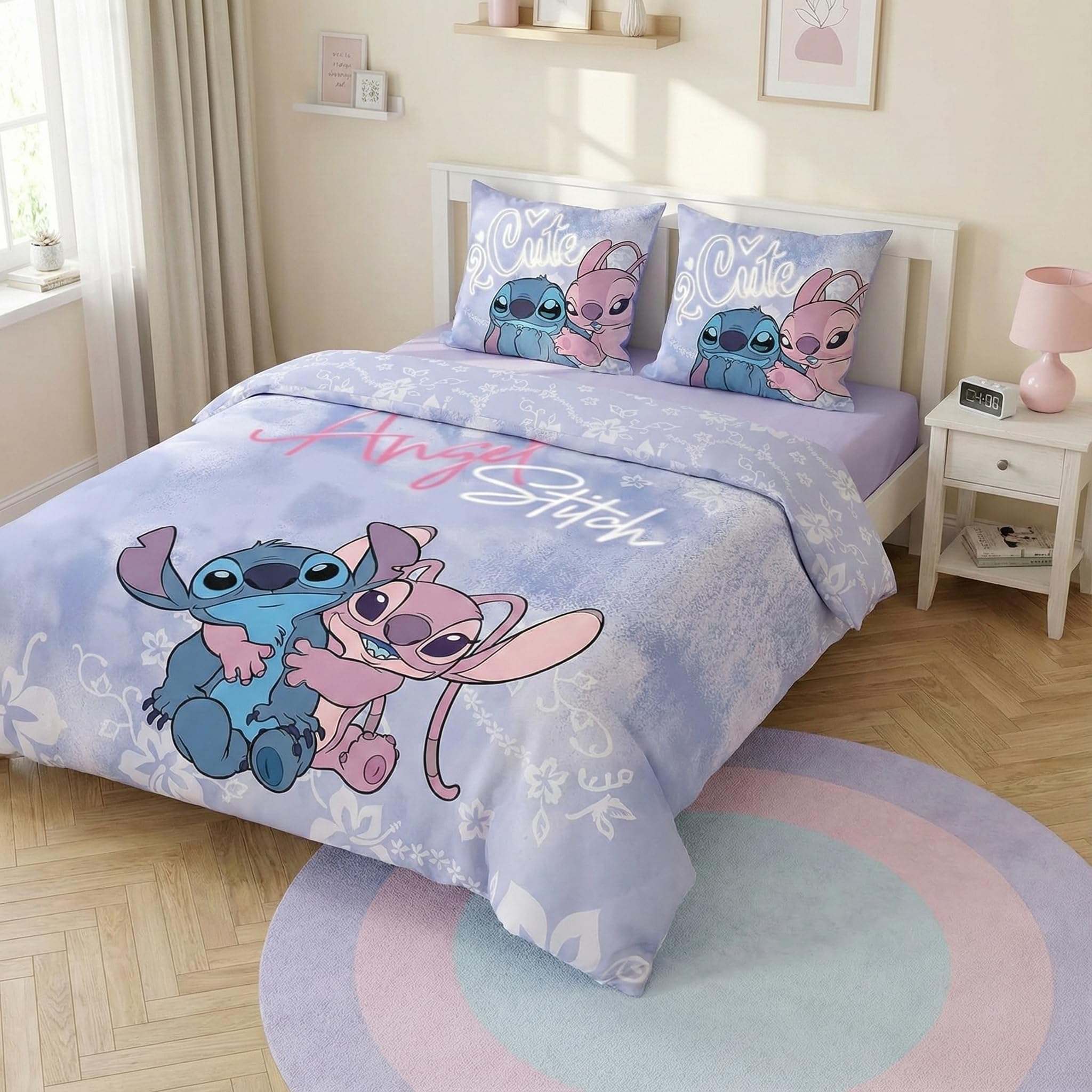Stitch y Angel Funda Nórdica 200x200 + 2 Fundas Almohada 65x65 Polialgodón