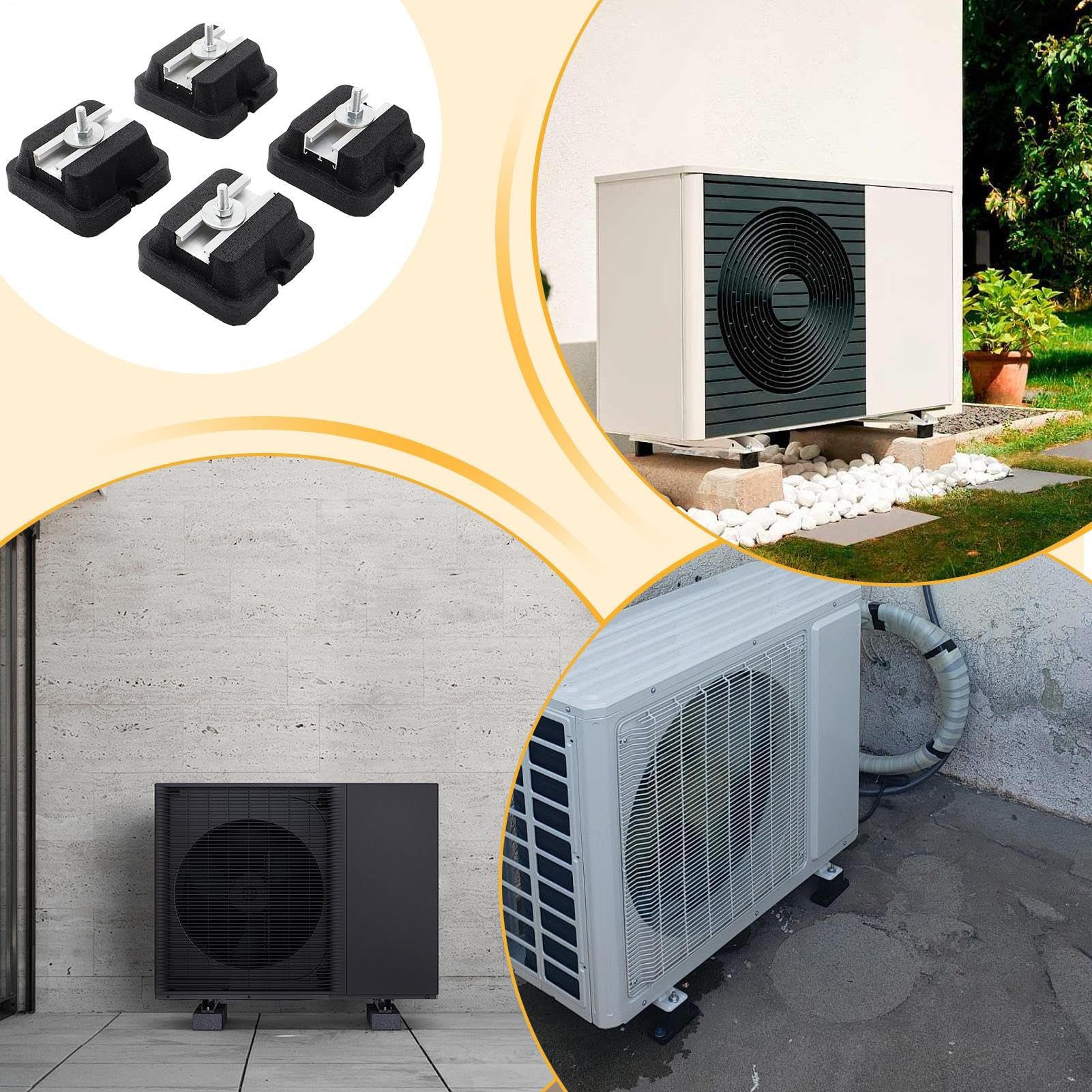 Base De Suelo Para Aire Acondicionado 4 soportes antivibración para aire | Base Para Climatización Y Bomba De Calor Exterior Hogar Split Condensador Bomba De Calor Compresor Suelo Te