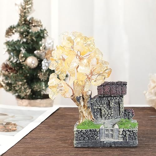 Miniatura 4 de SUNYIK Mini azulejo de resina decoración de casa de hadas chakra cristal árbol del dinero figura miniatura decoración de paisaje para el hogar