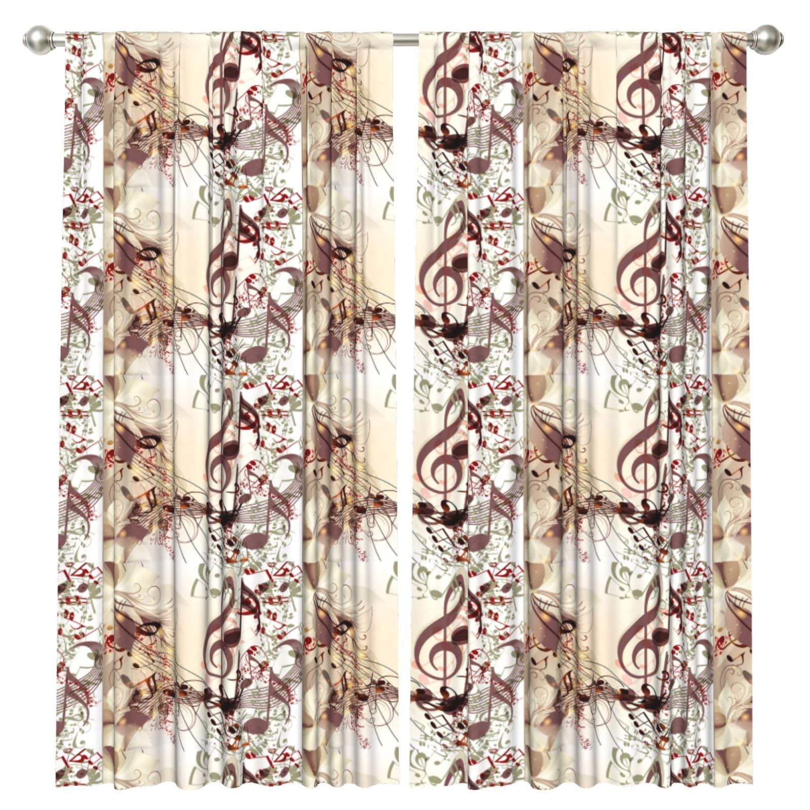 InOmak Music Notes, 2 Panels Window Curtains 52 x 84 Inch Blackout Curtains for Living Room Bedroom