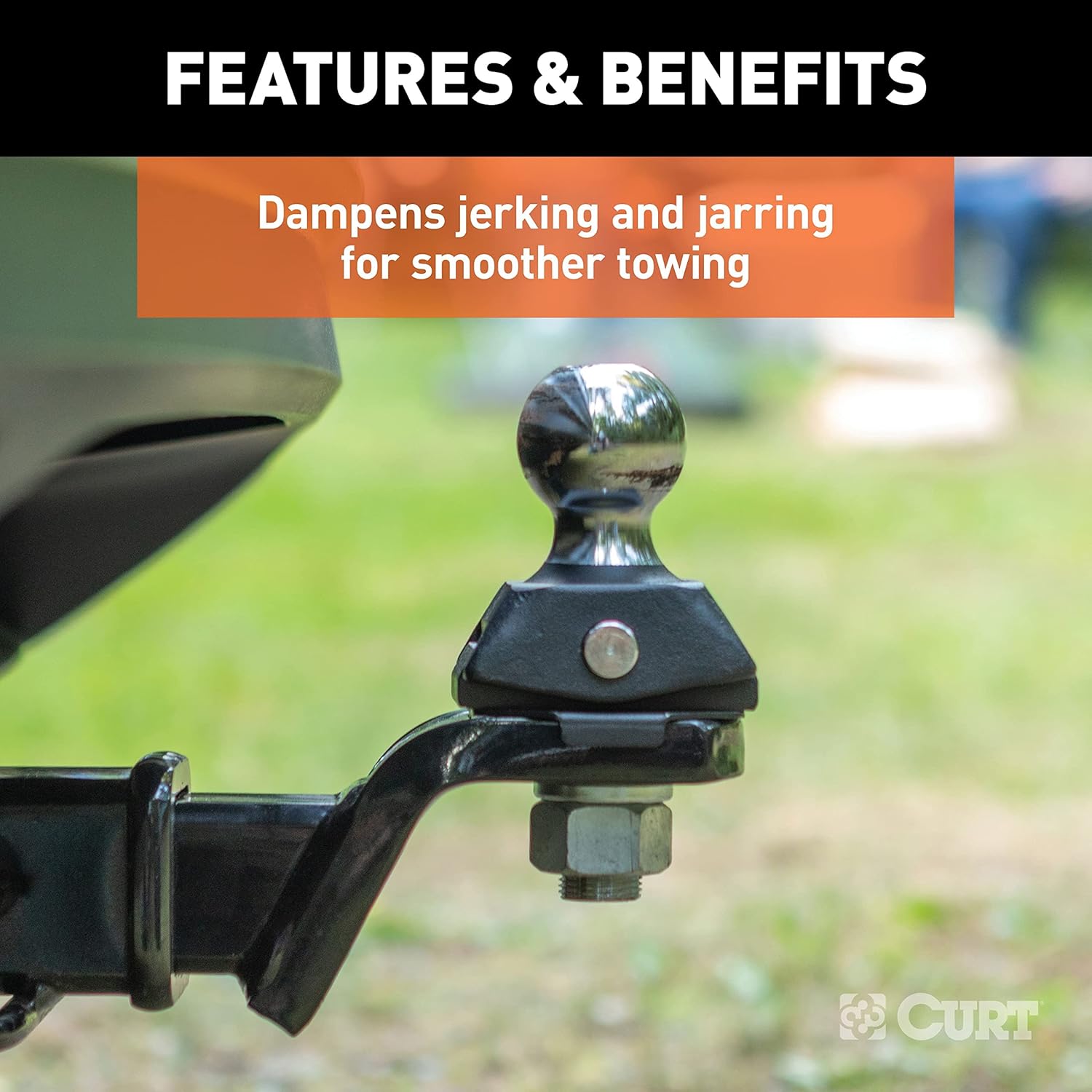 CURT 40247 RockerBall Cushion Hitch Trailer Ball 7,500 lbs, 2-Inch Diameter, 1-Inch Shank