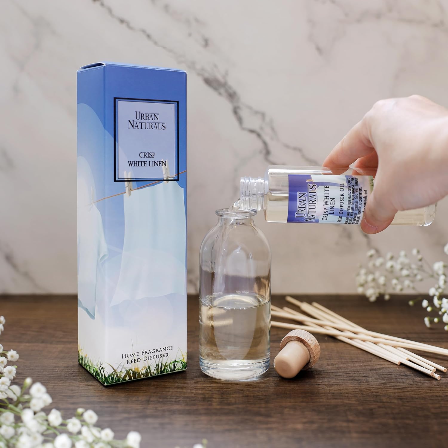 Urban Naturals Crisp White Linen Reed Diffuser Gift Set | with Citrus, Ozone, Ylang-Ylang, Lilies & Sandalwood Scent Notes for a Fresh, Clean Cotton Smelling Home | Made in The USA – Great Deal! - Image 4