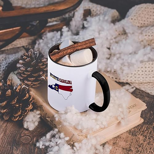 Miniatura 6 de 3dRose mug_58753_4 "Bandera del estado de Carolina del Norte en el mapa y letras para Carolina del Norte" Taza negra de dos tonos, 11 oz, multicolor