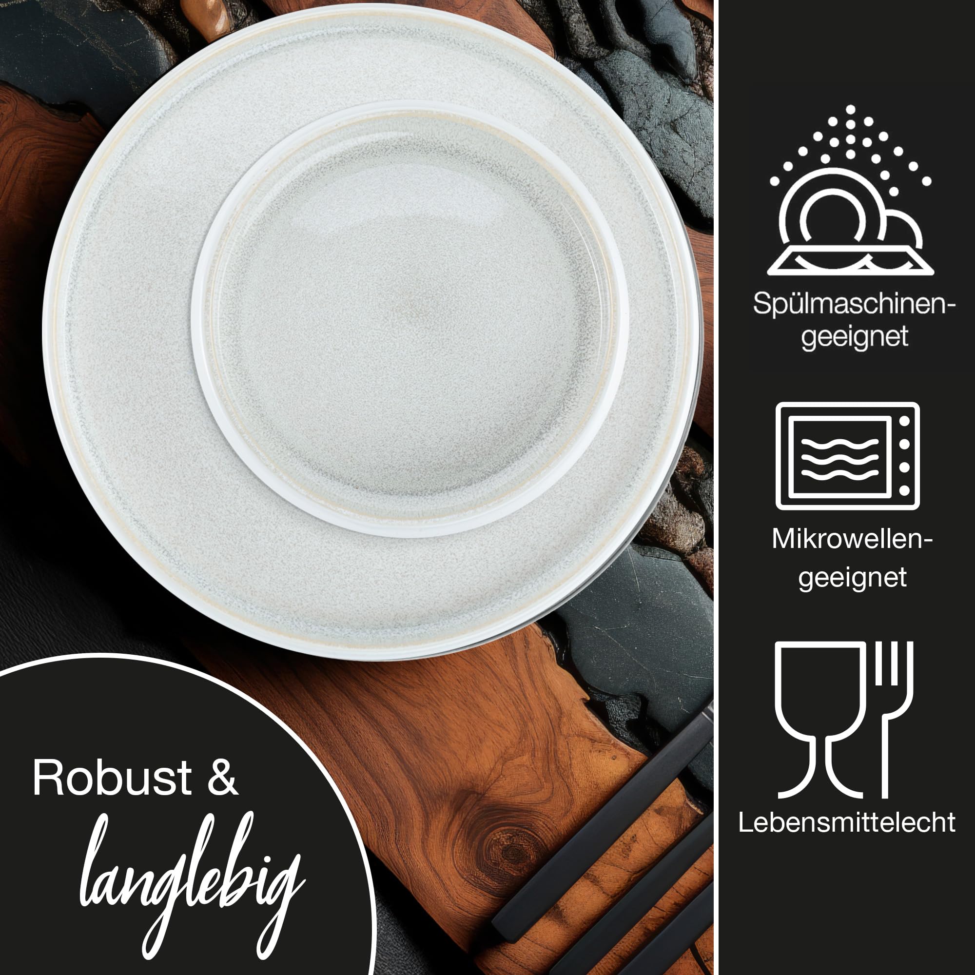 Moritz & Moritz SOLID UNI Geschirrset 6 Personen Creme 18-teilig - Modernes Steinzeug Geschirr Set - Mikrowellen- & Spülmaschinenfest, Essgeschirr, Tafelservice, Kombiservice 6 Personen