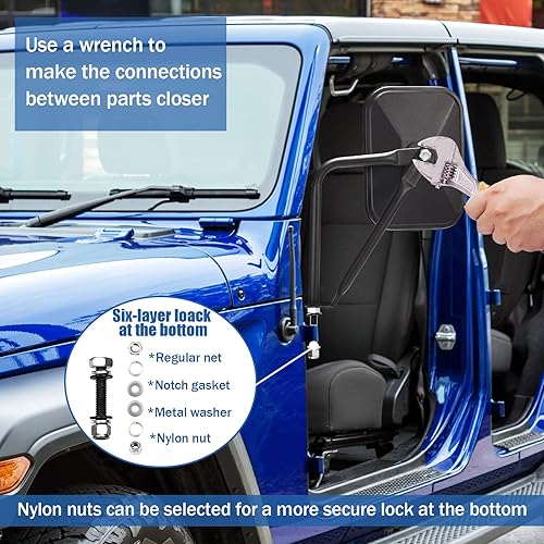 Miniatura 4 de Espejos para puertas apagadas, paquete de 2 espejos cuadrados de aventura lateral para Jeep Wrangler CJ YJ TJ JK JL JT Unlimited Accesorios,