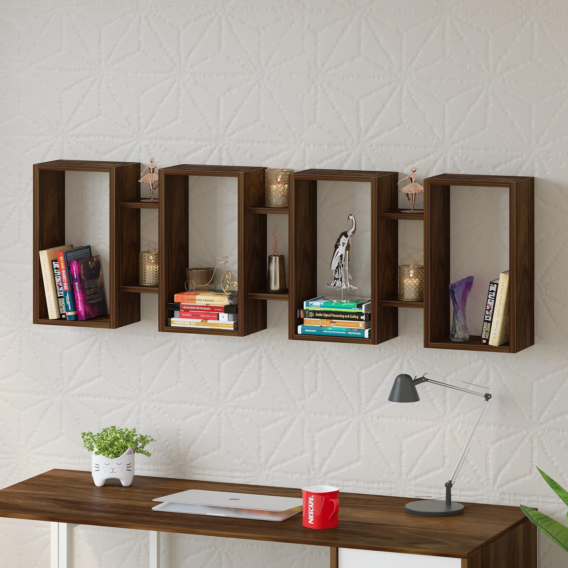 BLUEWUD Steda Multipurpose Wall Mount/Free Standing Bookshelf, Open Decor Wall Display Shelves, Storage Cabinet Racks Organizer for Living Room Bedroom Office Home (Brown Maple & White)-image-24