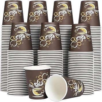 200 Disposable Coffee Cups, 360 ml Large Paper Cups, Biodegradable and Disposable, Robust, for Coffee, Tea, Water, Hot and Cold Drinks, Perfect for Parties, Home, Office and Coffee Bar