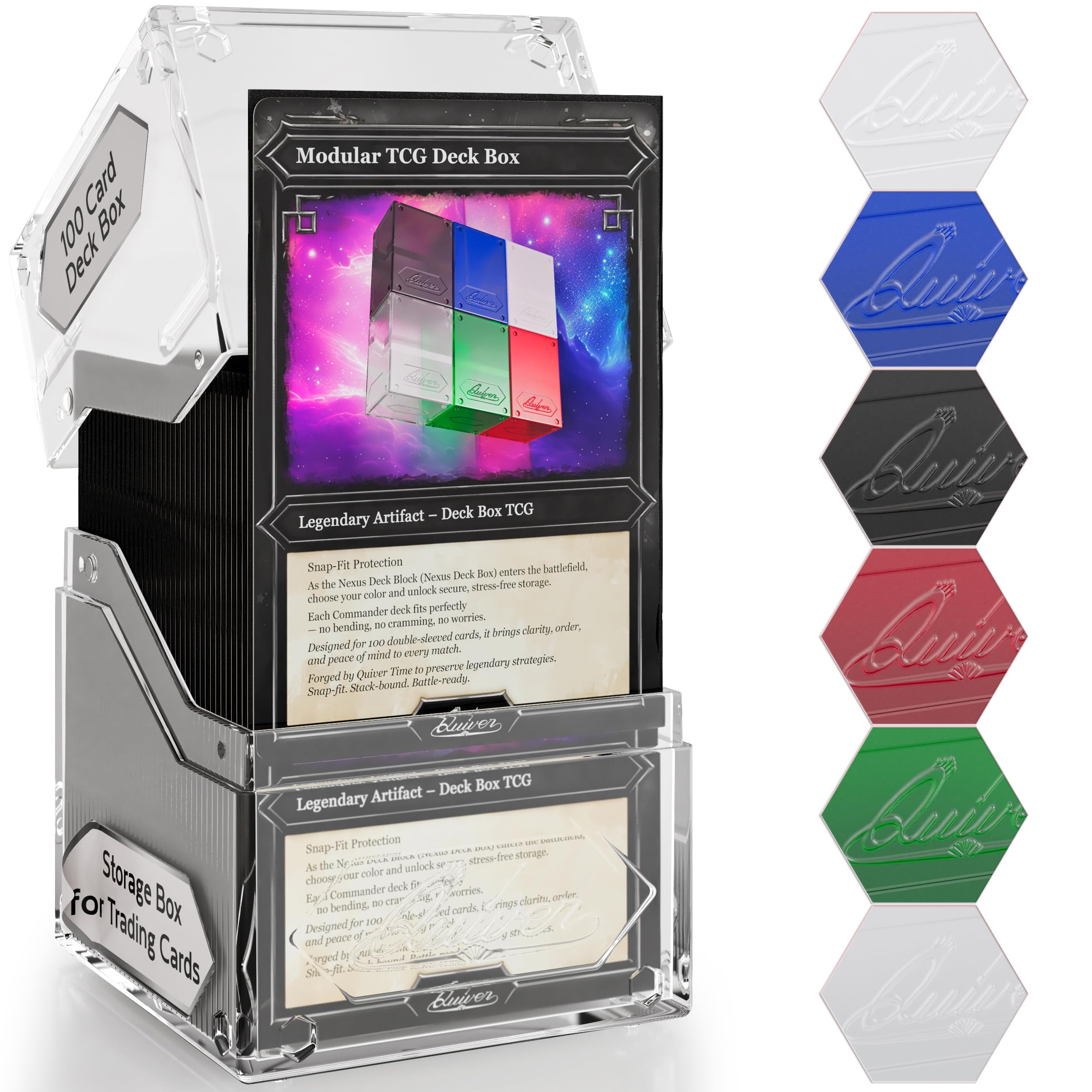 Quiver Time 360° Modular Nexus DeckBlock - Durable Stackable MTG Deck Box for Commander fits 100+ Cards | Stylish 100 Card Deck Box MTG |