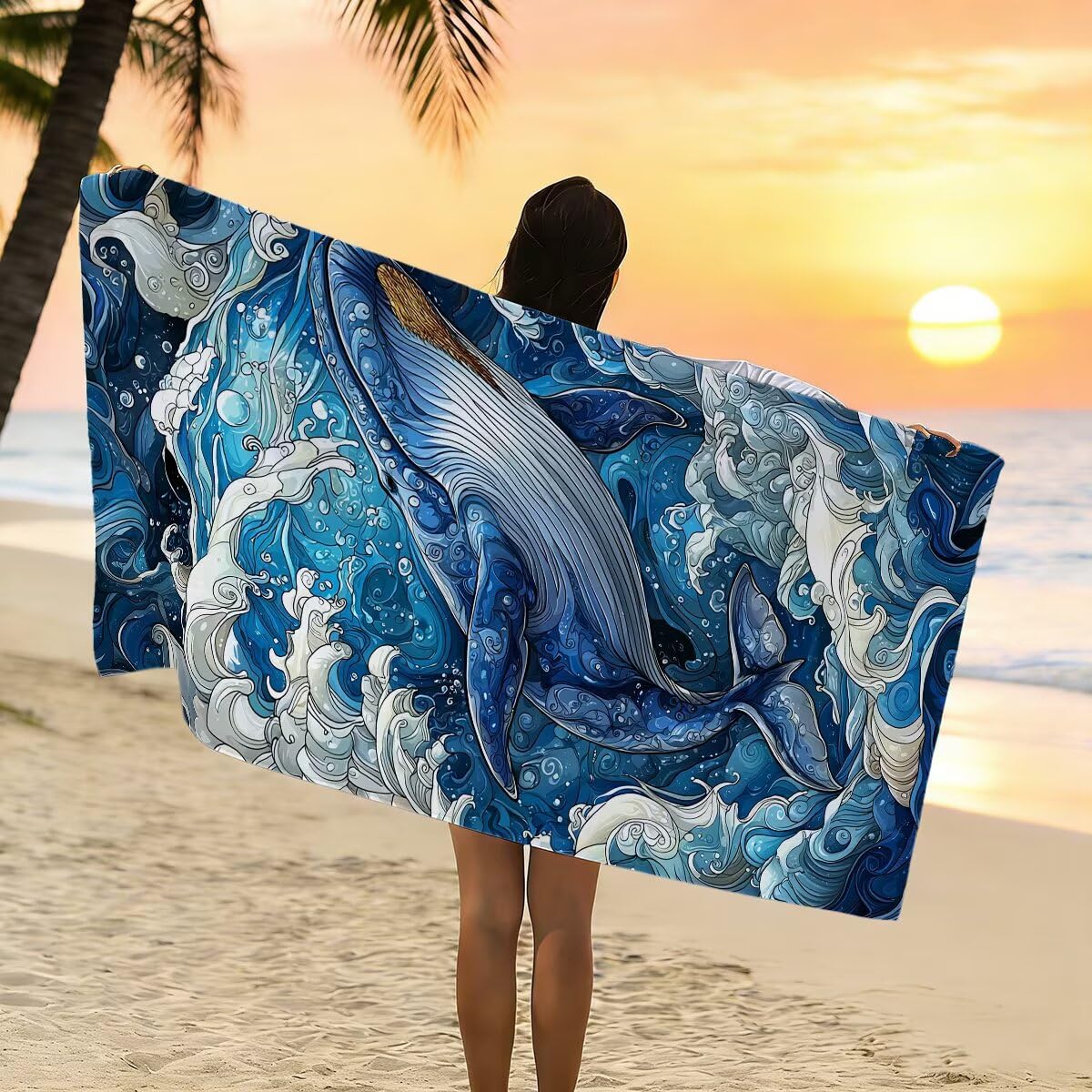 Ręcznik plażowy XXL, 100 x 200 cm, zestaw 2 szt., ręcznik do sauny, ręcznik z mikrofibry, szybkoschnący, sportowy ręcznik do studia fitness, lekki ręcznik kąpielowy, duży, bez piasku, na prezent dla