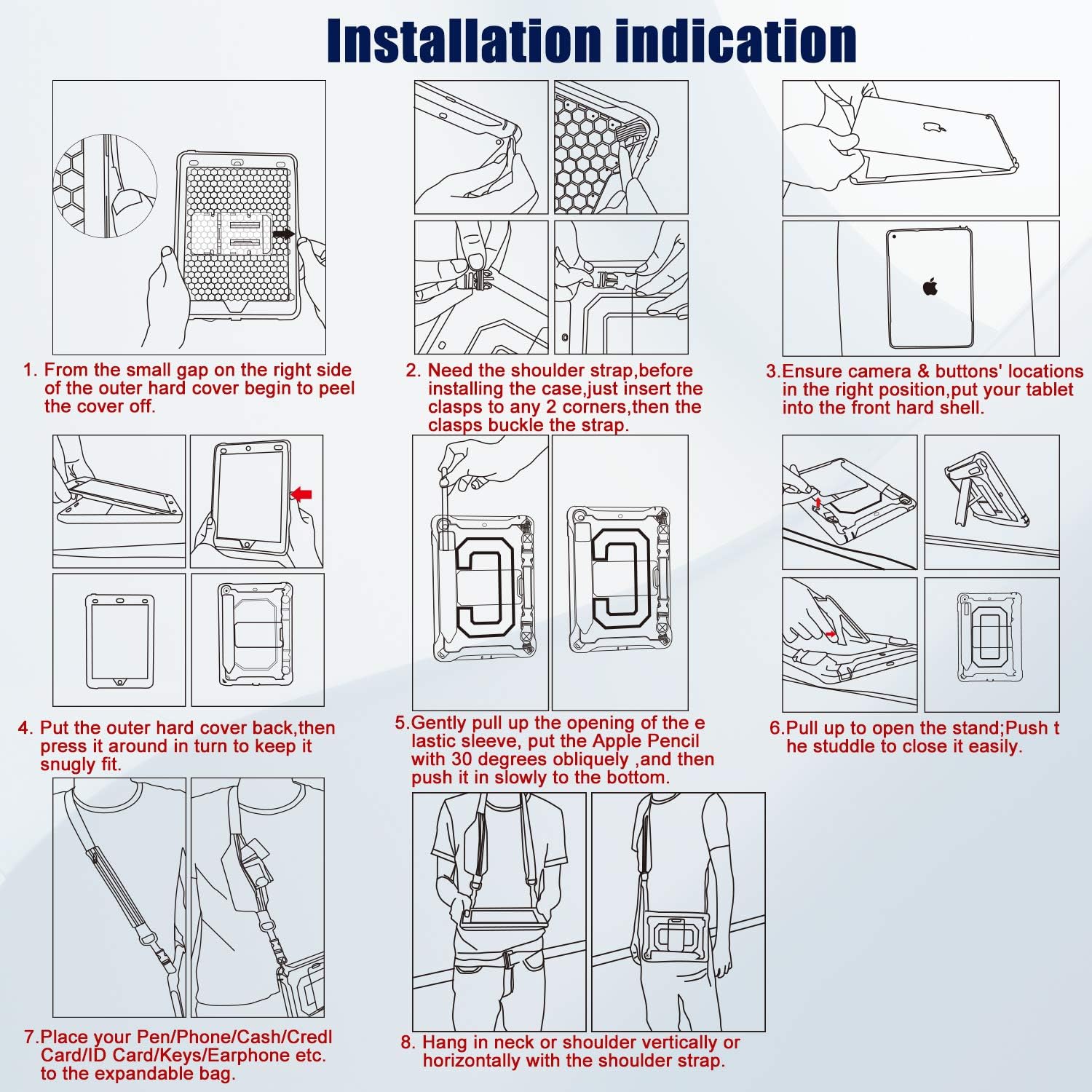 Nеw Prоduсt BRAECN iPad 10.2 Case 2020/2019 with Screen Protector, Heavy Duty Protective Case with Pencil Holder/Pencil Cap Holder/Shoulder Strap/Kickstand for iPad 8th Generation/iPad 7th Generation-Black