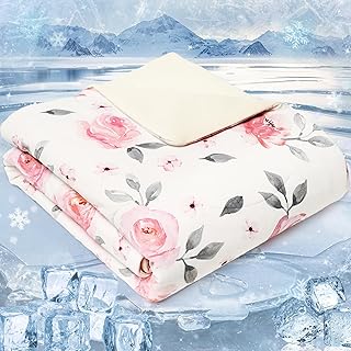 PHF Soft Cooling Throw Blanket for Hot Sleepers, Summer Cozy Breathable Blanket for Girls, Q-MAX>0.45 Absorb Body Heat & Dual-Sided Cool Design, Ideal Gift for Kids, Floral, 50"x60"