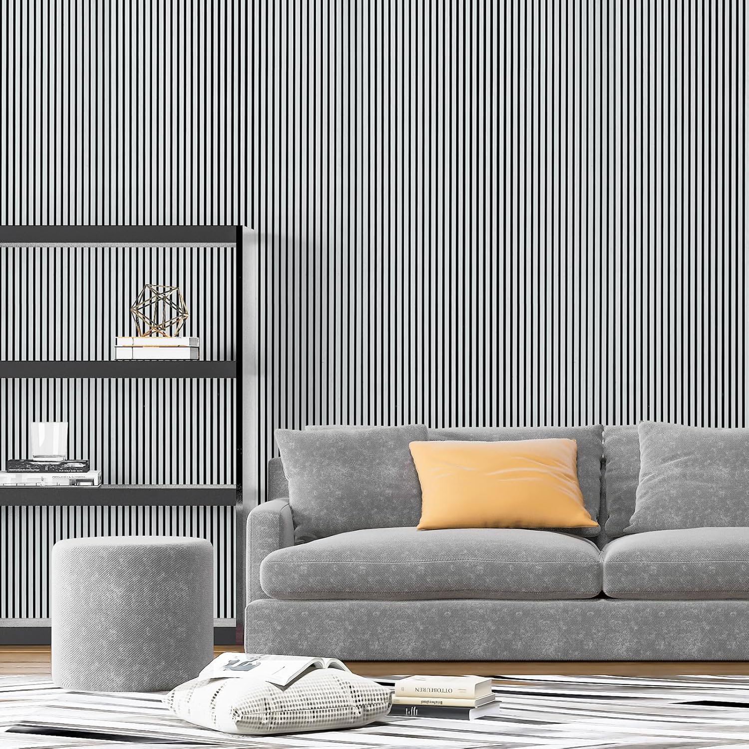 Art3d 4-Pack Glue-On Fine Bar Wainscoting Panel for Interior Wall Decor - 104 x 12 Inch Polystyrene Ultralight Slim Slat Wall Panels for Living Room Bedroom, Poplar