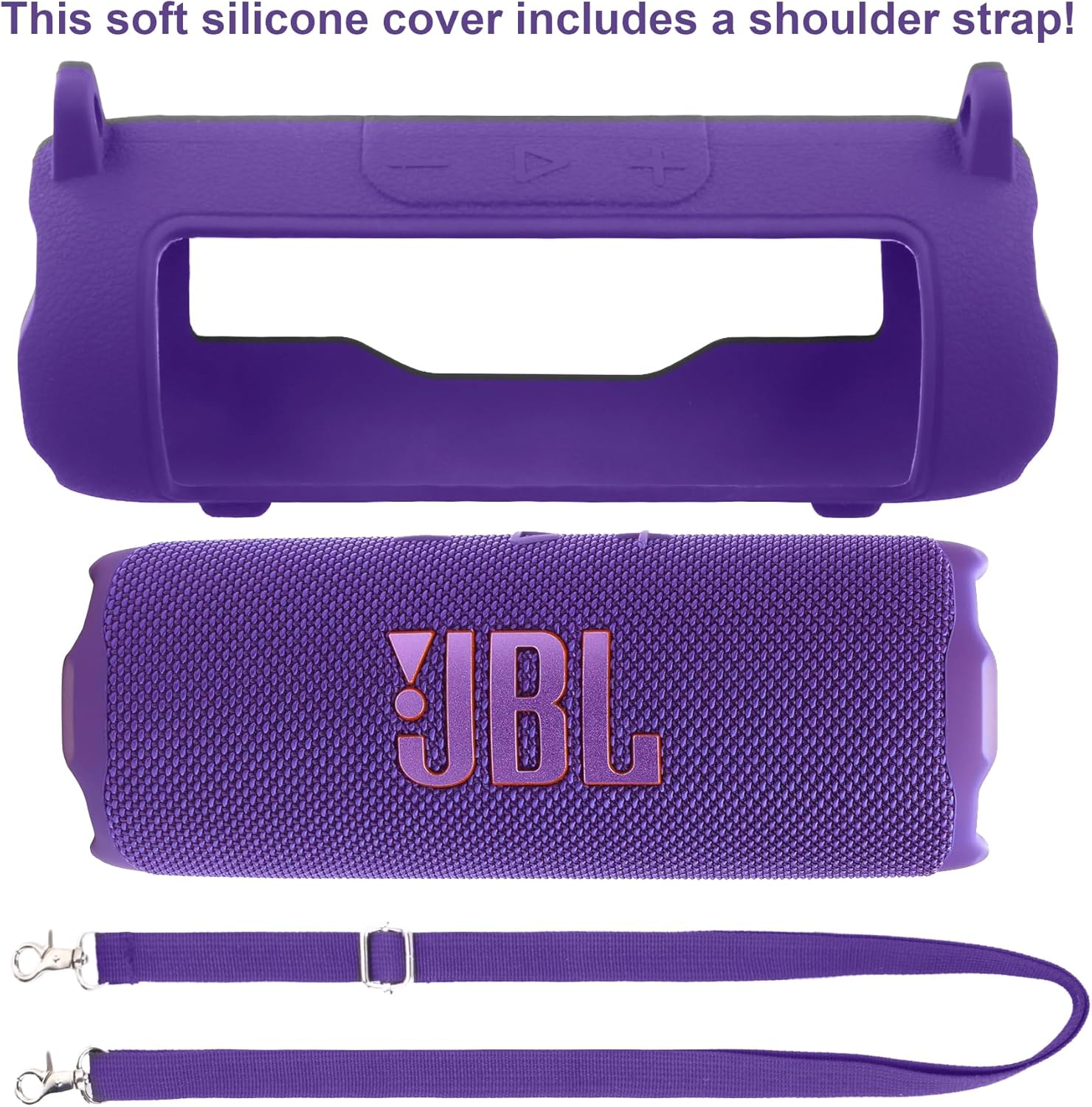 co2CREA Silicone Case for JBL Flip 7 Portable Waterproof Speaker, Portable Travel Soft Cover with Shoulder Strap, Protective Skin Case (Purple Case Only) - Image 2