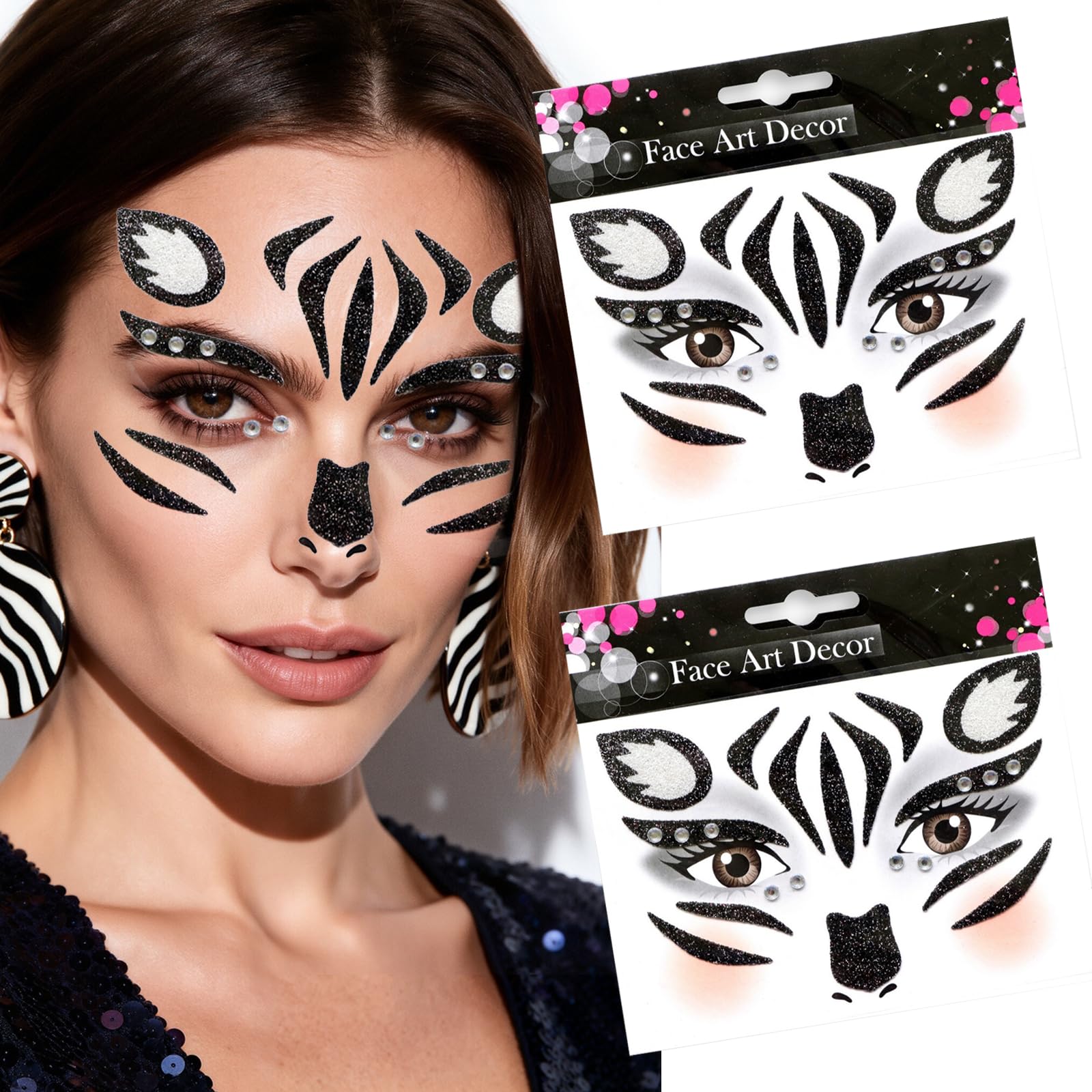 Reh Gesichtstattoo Karneval – 2 Stück Reh Face Tattoo mit Gl