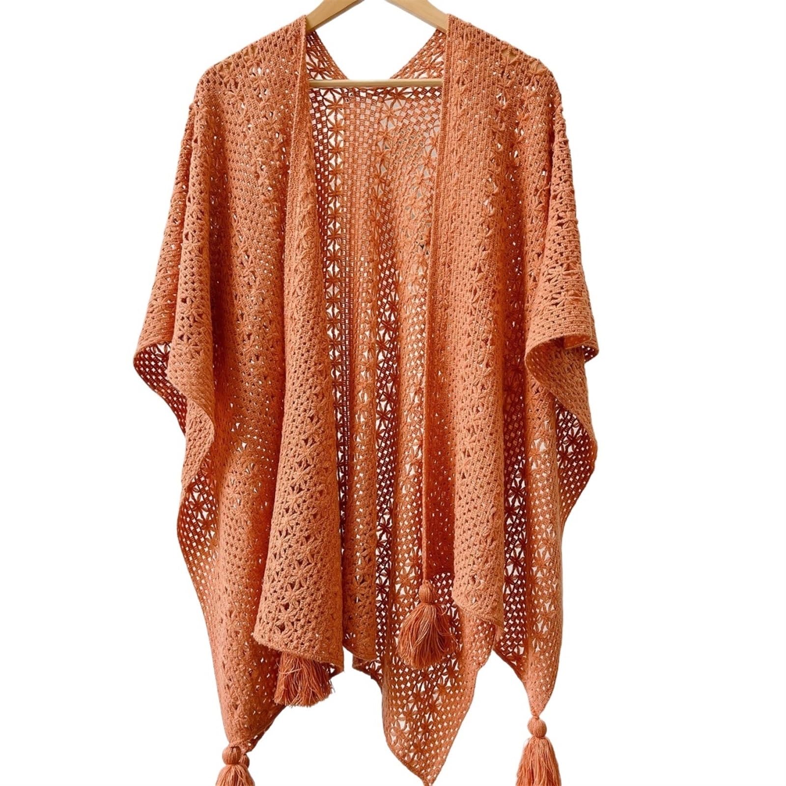 WJIAYAO Shawl for Women Poncho Cloak Tourism Holiday Outwear Knitted Tassel Split Shawl For Women Capes(Orange)