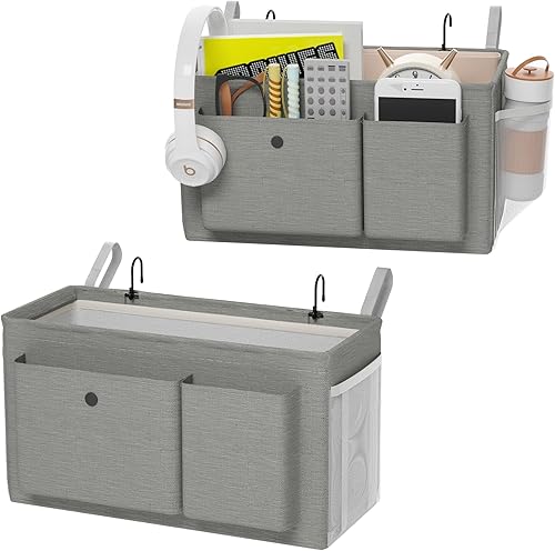 Miniatura 17 de Organizador de mesita de noche con tiras fijas y soporte para botella de agua, organizador de cama para literas, ideal para casa, dormitorio,