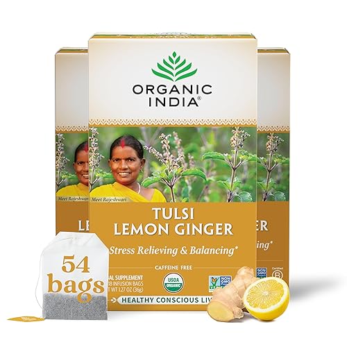 Miniatura 1 de ORGANIC INDIA Tulsi - Bolsas de té de limón y jengibre, té de hierbas, alivio del estrés y revivencia, apoyo inmunológico, ayuda a la digestión,