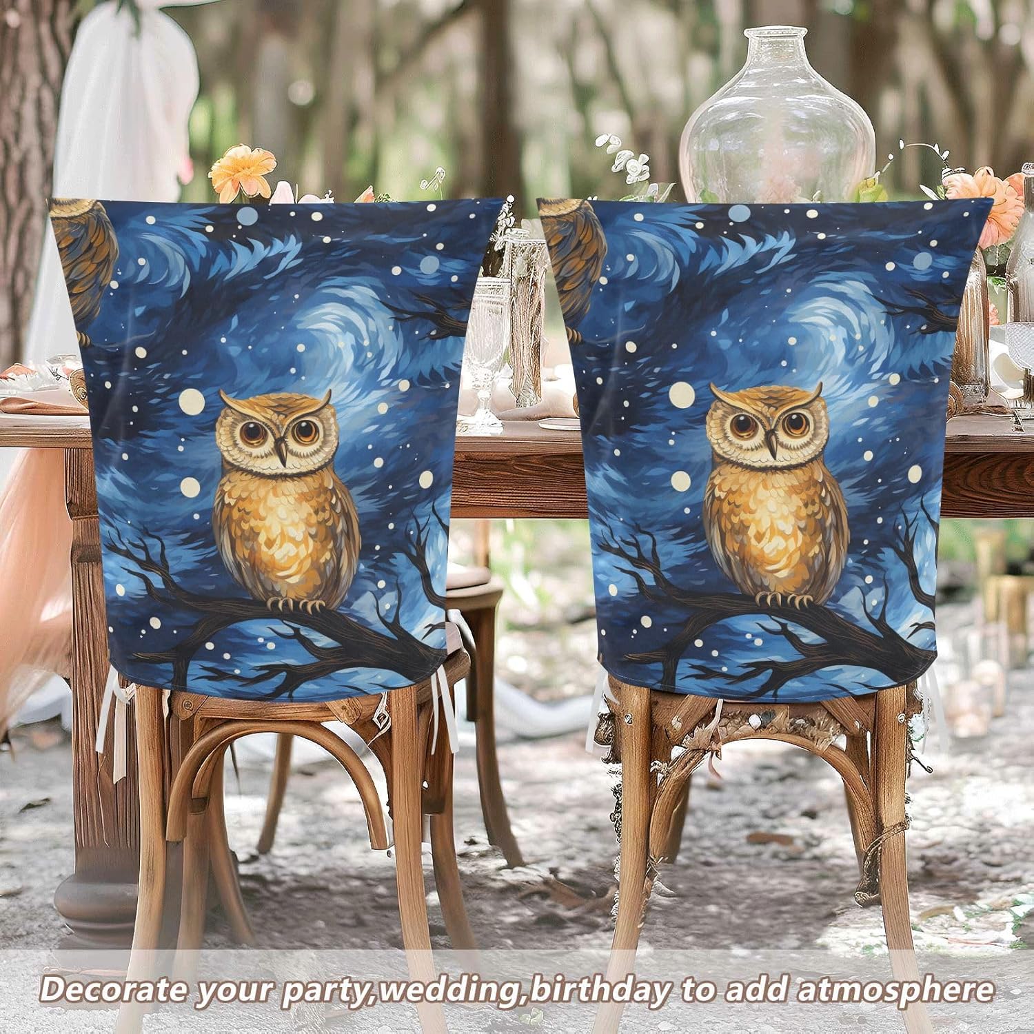 ALAZA Owl Night Sky Chair Back Cover Set of 6, Washable Reusable Removable Chair Slipcovers Decorative Chair Cover for Home Kitchen Wedding Party
