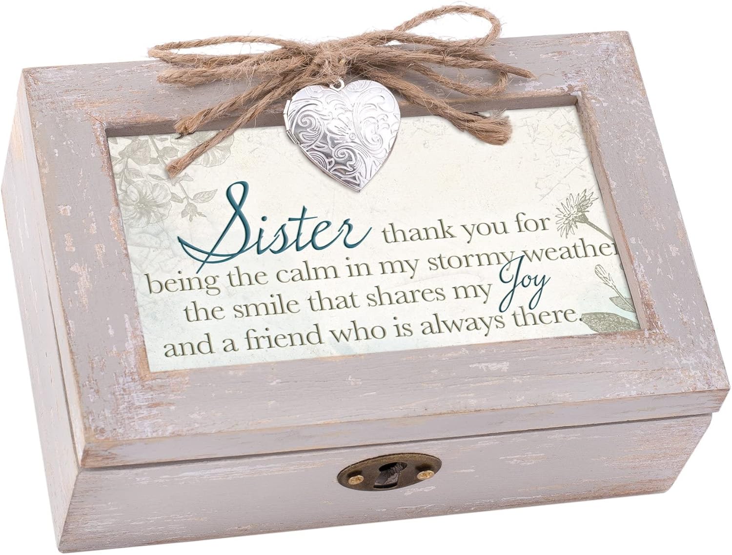 Cottage Garden Sister The Calm in My Stormy Petite Locket Distressed Natural Music Box Plays You Light Up My Life