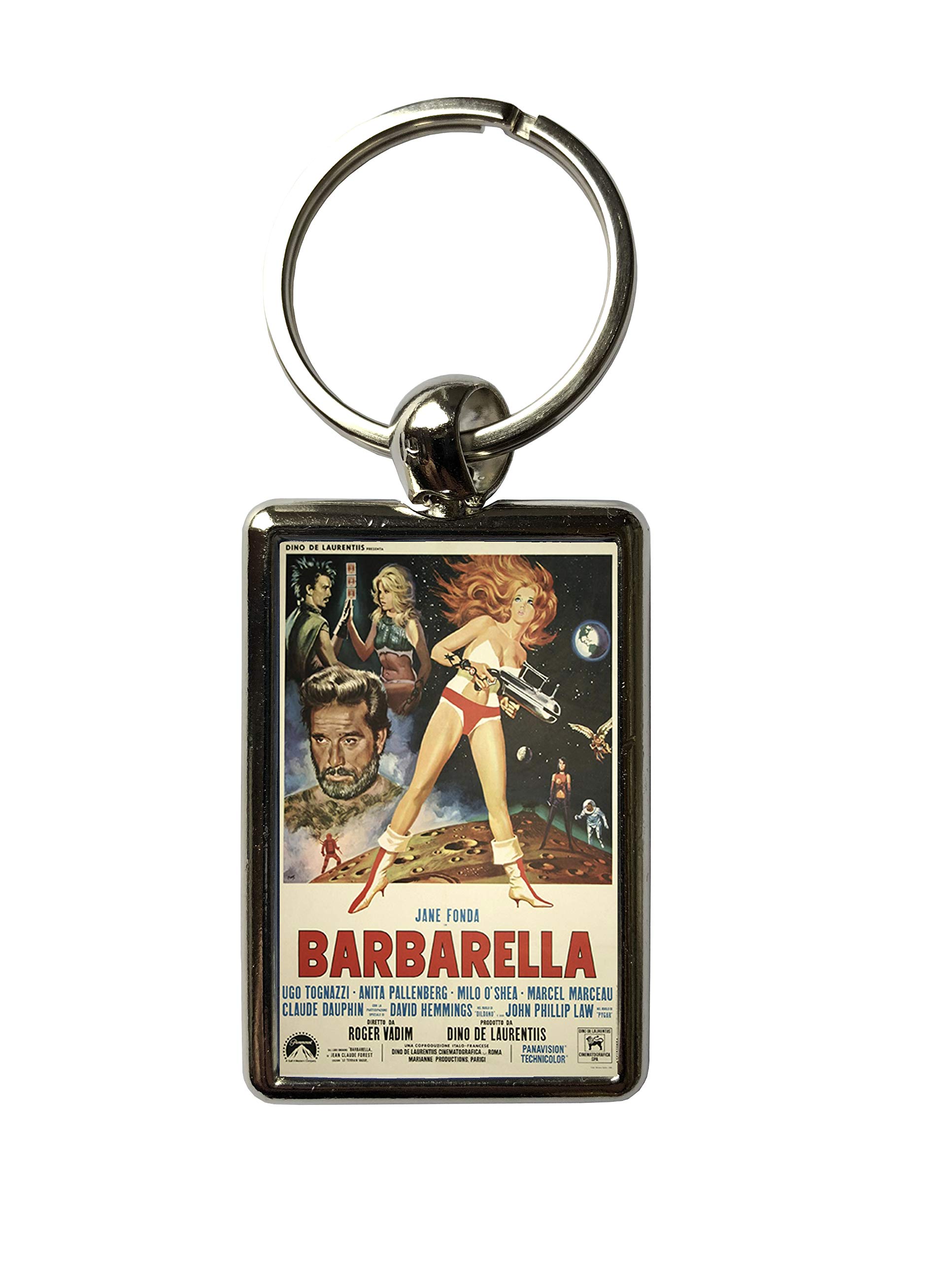 Super Universe Unisex Silver Barbarella Movie Poster Metal Keyring – Classic Sci-Fi Cult Film Collectible