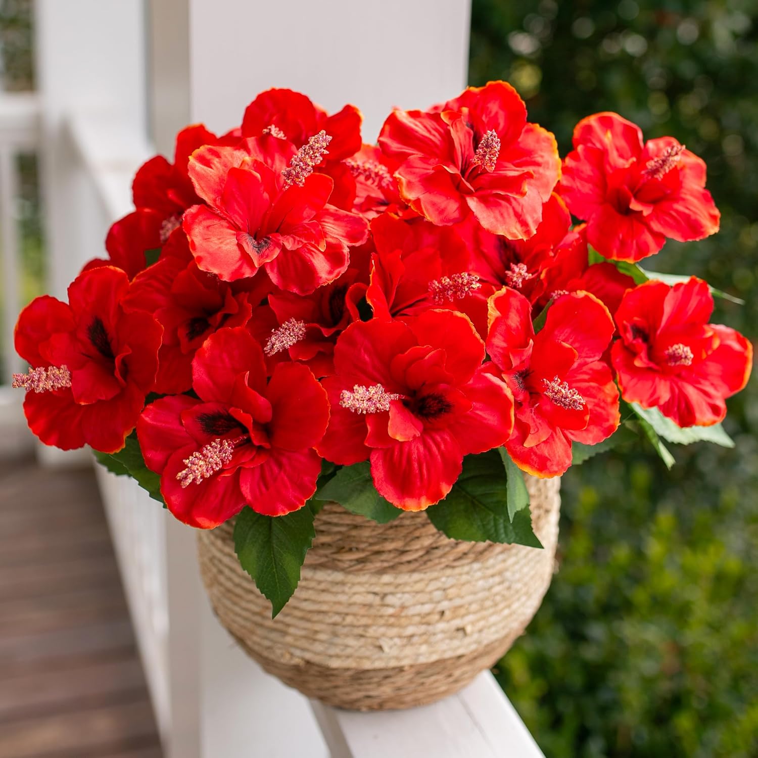 HyeFlora Artificial Hibiscus Flowers for Outdoors Faux Plant Spring Decor, 4 Bundles Fake Tropical Flowers UV Resistant Realistic Outdoor Silk Flower for Outside Planter Porch Patio Garden Window Home - Image 5