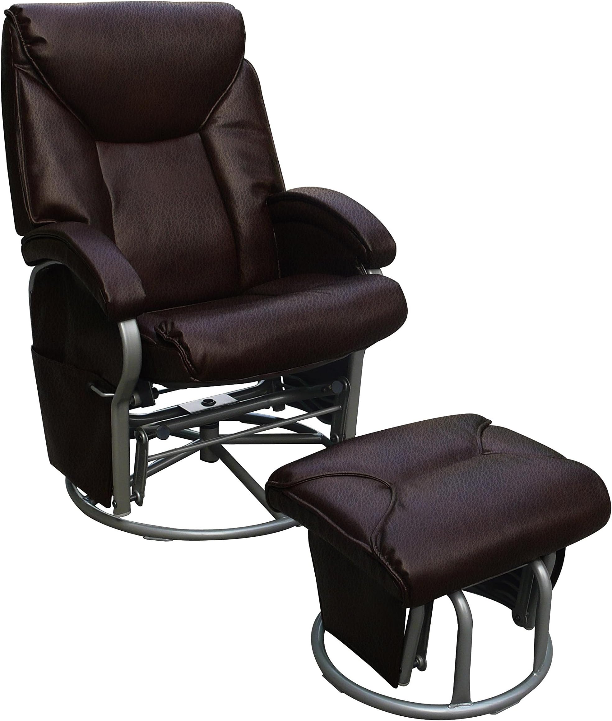 Push Back Recliner, Glider Rocker with Swivel in Bonded Leather Brown