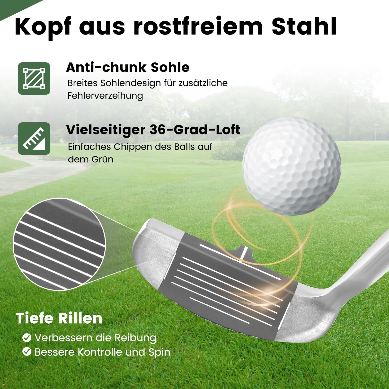 COSTWAY Golf Chipper, 89cm Golfschläger mit Edelstahlkopf & Rutschfester Griff für Rechtshänder, Pitching Wedge 36 Grad für Damen Herren