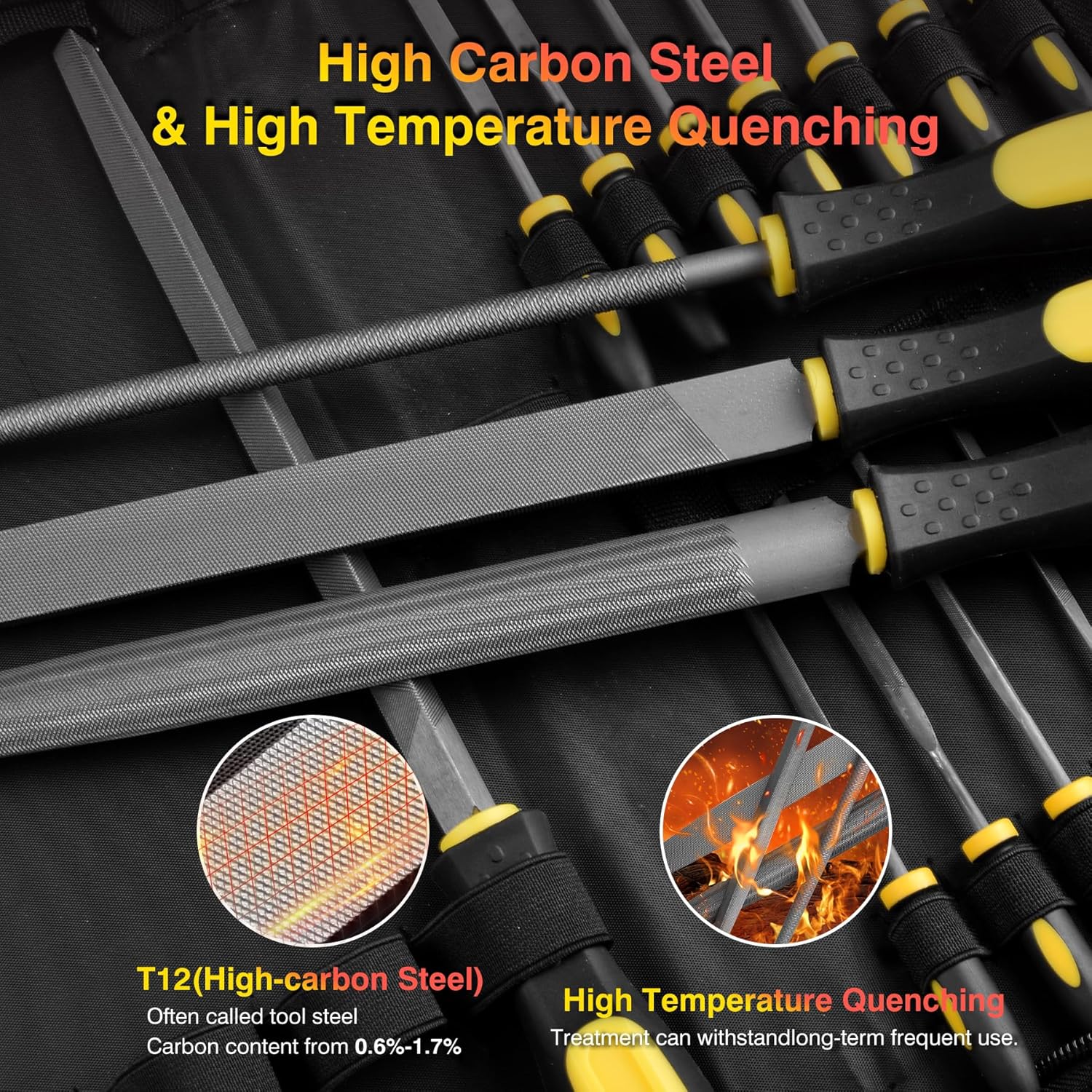 20Pcs Files Set - Premium Carbon Steel Metal File-Set with Suitcase, Flat/Triangle/Half-Round/Round Large Files& 14 x NeedleFiles & Cleaning Brush, Perfect for Wood, Metal Work & DIY Project