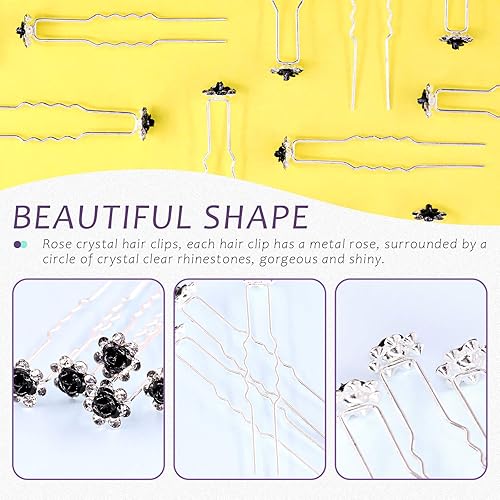 Miniatura 3 de Swpeet 40 horquillas negras de cristal en forma de U, pinzas para el cabello con diamantes de imitación, accesorios para el cabello para novia,