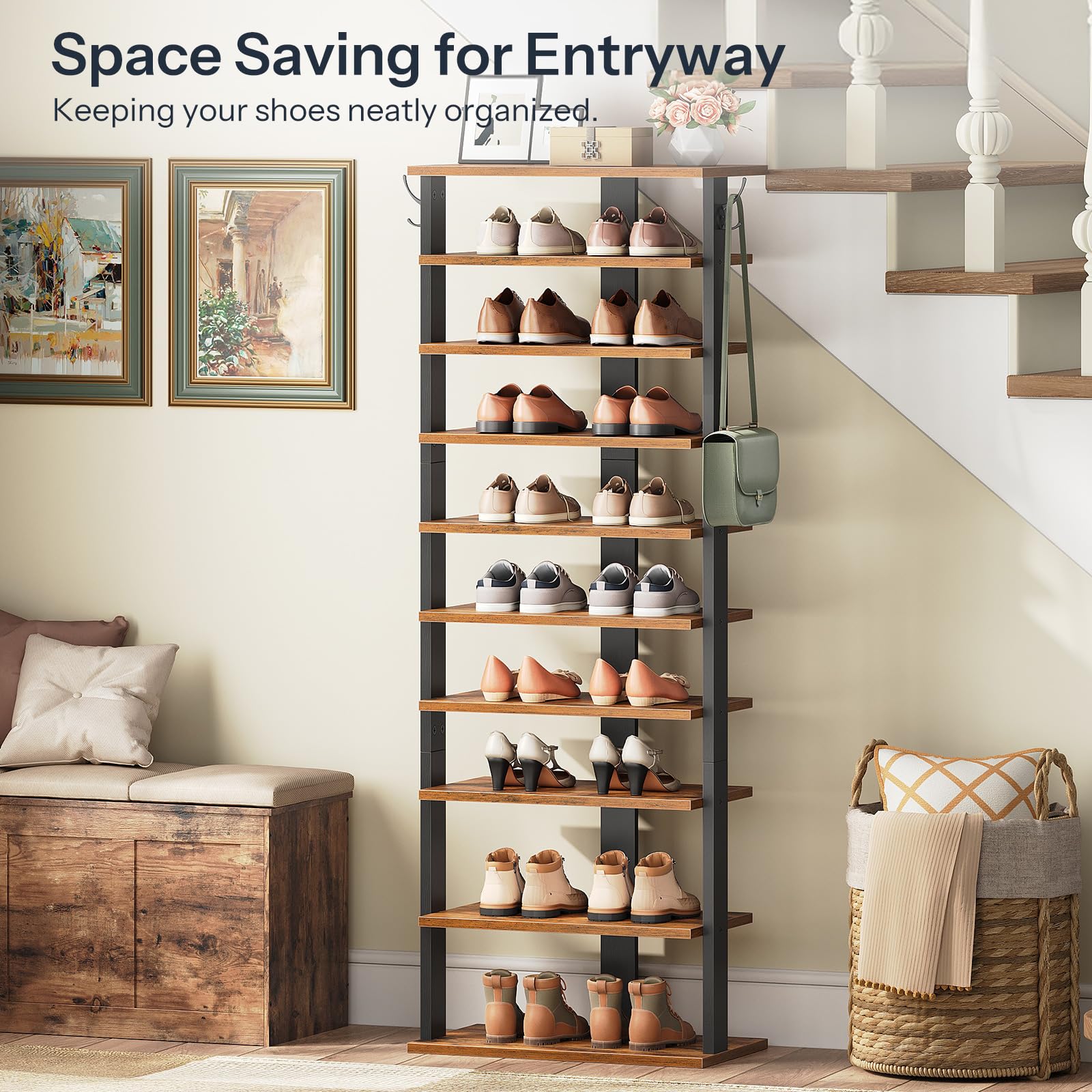 Amazon.com: HOOBRO 10 Tiers Vertical Shoe Rack, Wooden Shoe