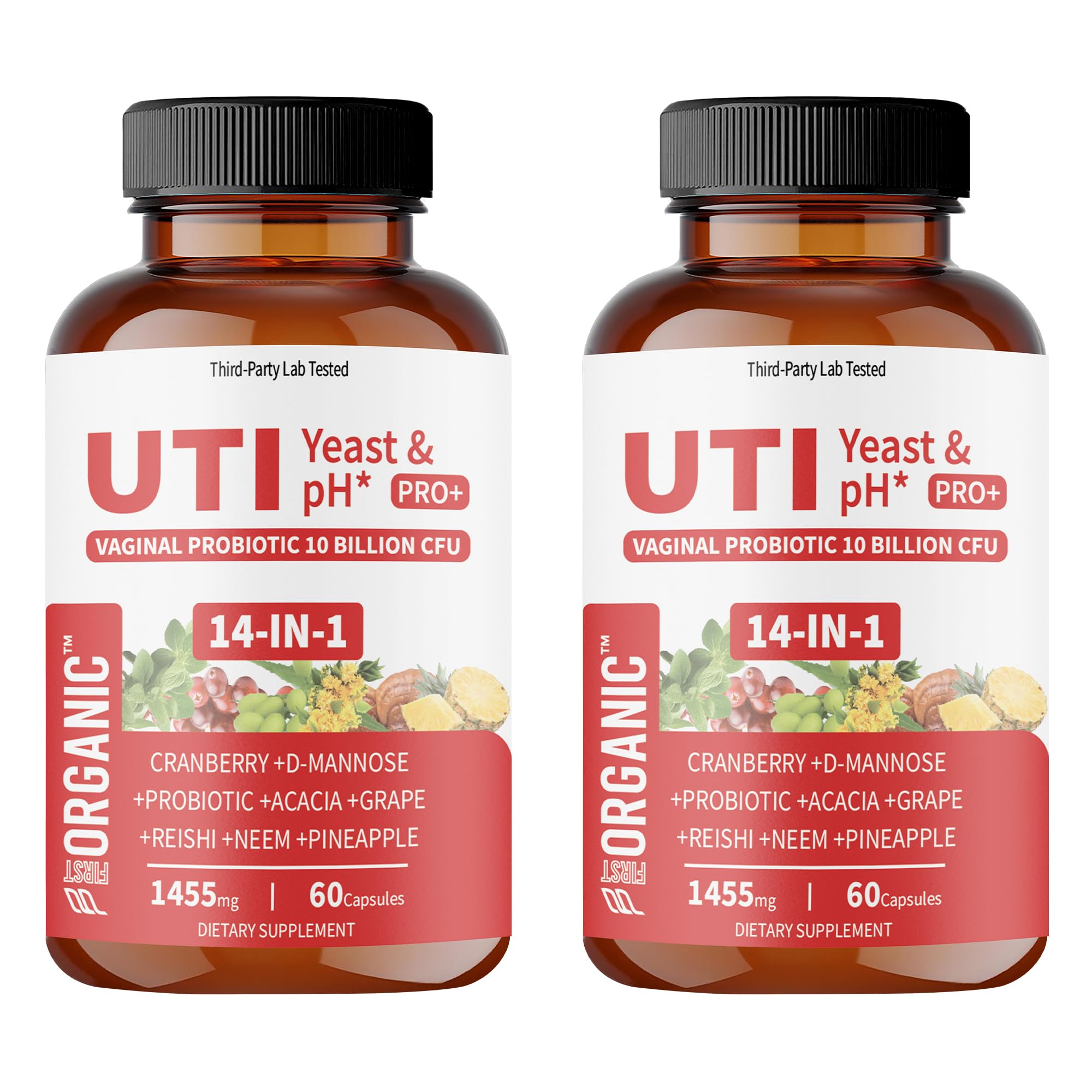 UTI Yeast & pH Pro+ | Pack of 2 | Daily Feminine Hydration & Balance Support with Cranberry, D-Manose, Aloe, Hibiscus | Third-Party Lab Tested | 60+60 Caps UTI Yeast (120 Capsules) 60 Count (Pack of 2)