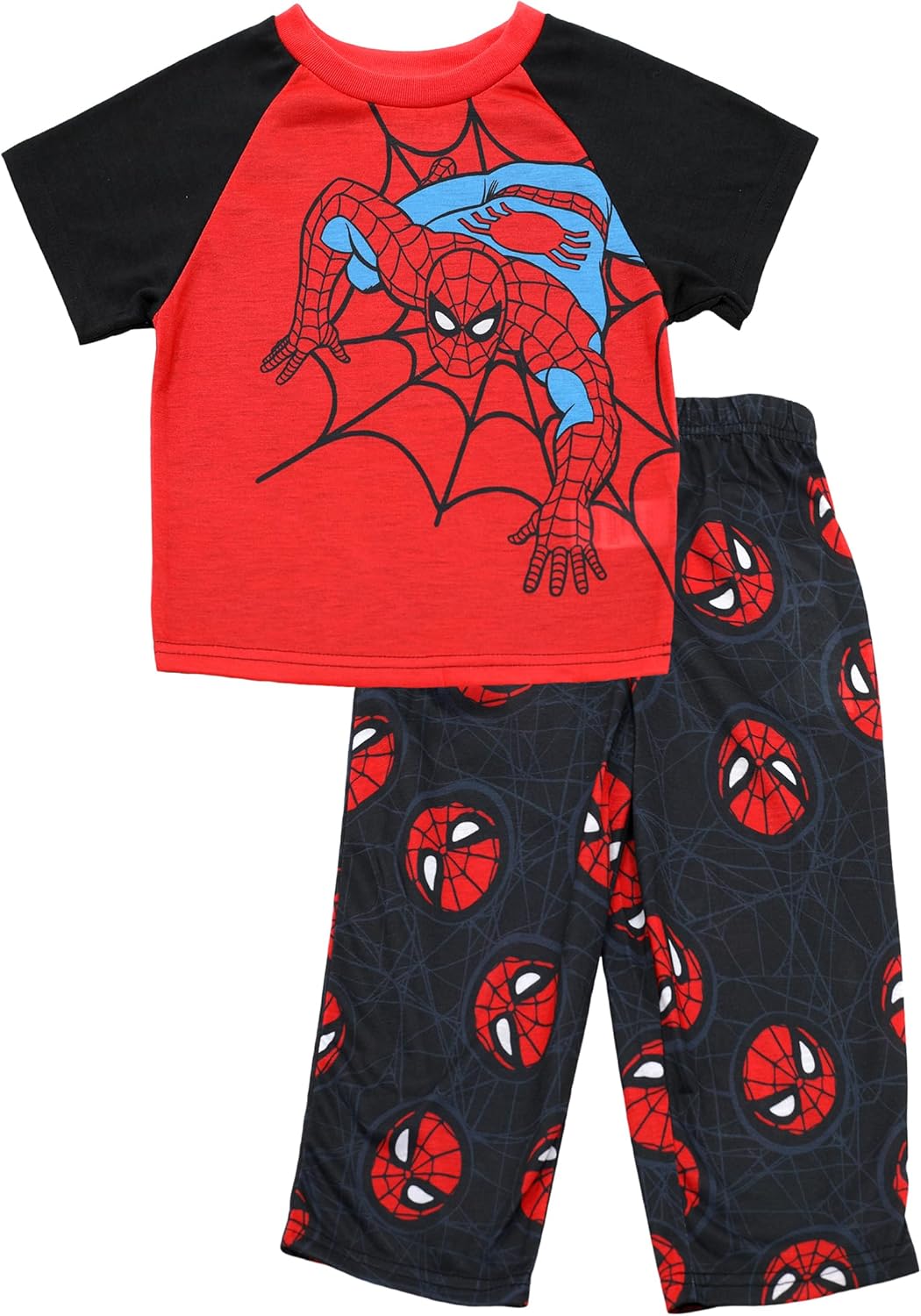 Marvel Spiderman Pajamas for Boys, 2 Piece Spiderman Pjs for Toddler Boys, Short Sleeve Top & Pants Set, Size 2T Black/Red