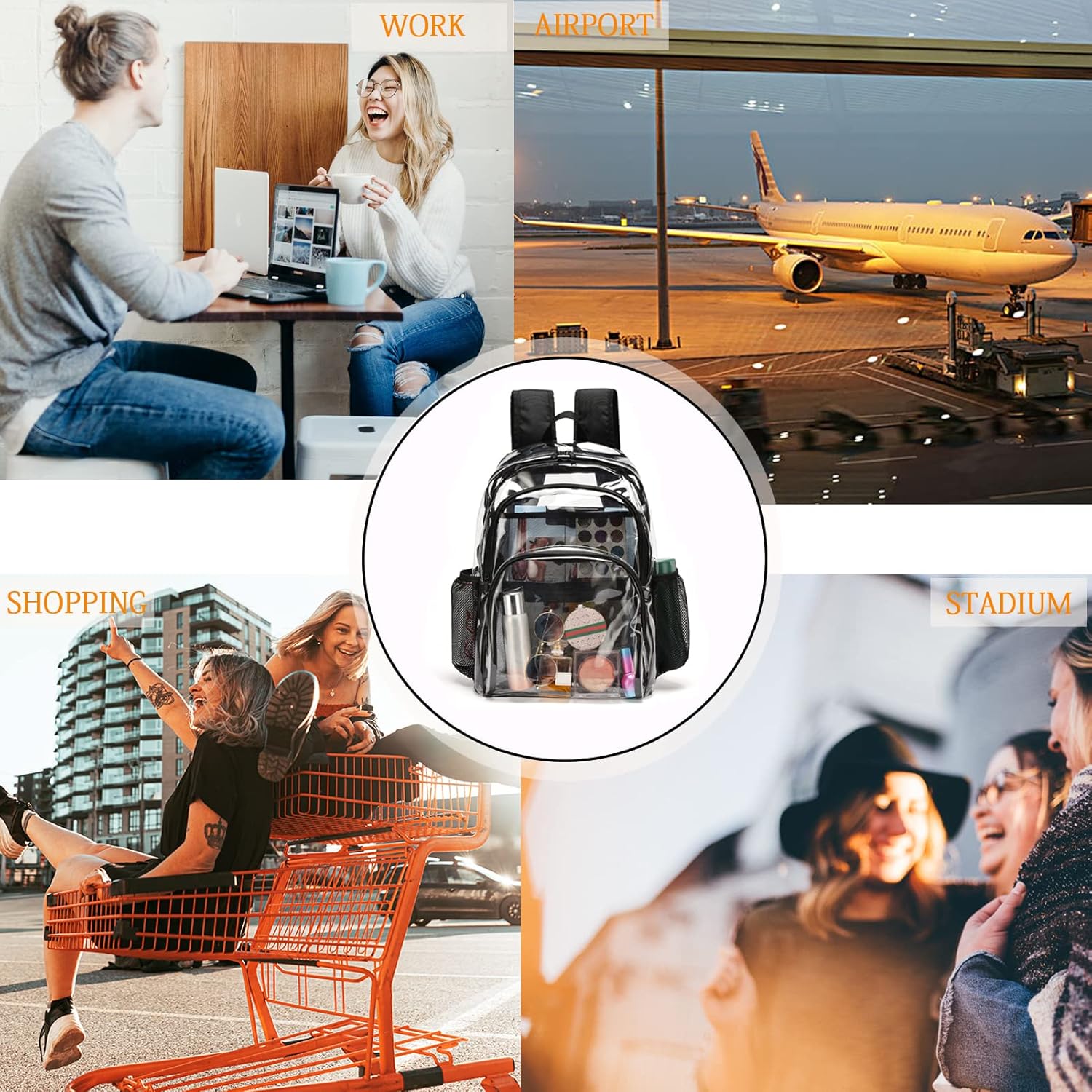 Clear Backpack, Clear Bag Stadium Large See Through Bookbag Heavy Duty PVC Transparent Backpacks for School - Image 9