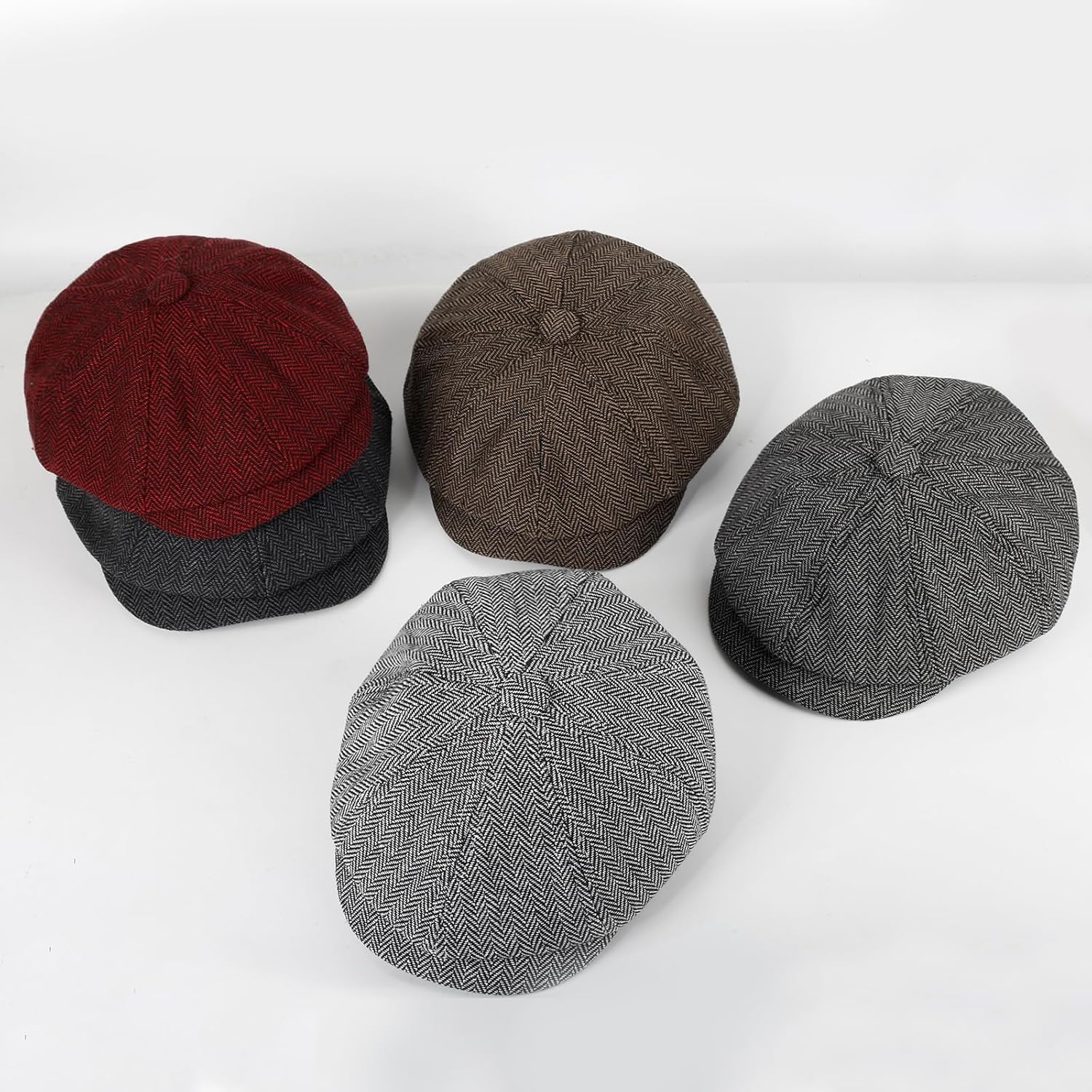Newsboy Cap for Men Cotton 8 Panel Men's Flat Cap Herringbone Tweed CabbieHat - Image 7