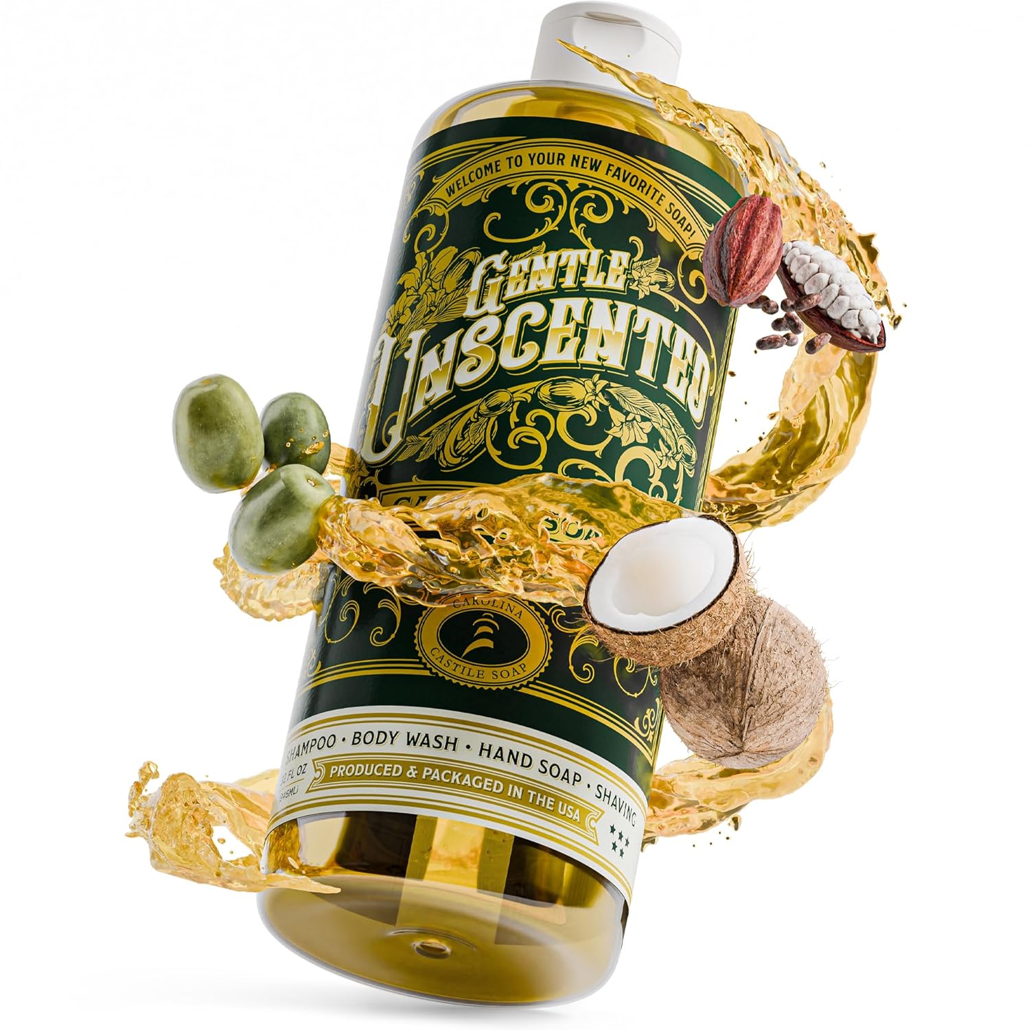 Carolina Castile Unscented Liquid & Vegan Unscented Bar Soap - Vegan & Pure Organic Soap Concentrated Non Drying All Natural Formula - Soap Bars with Organic Cocoa Butter and Olive Oil