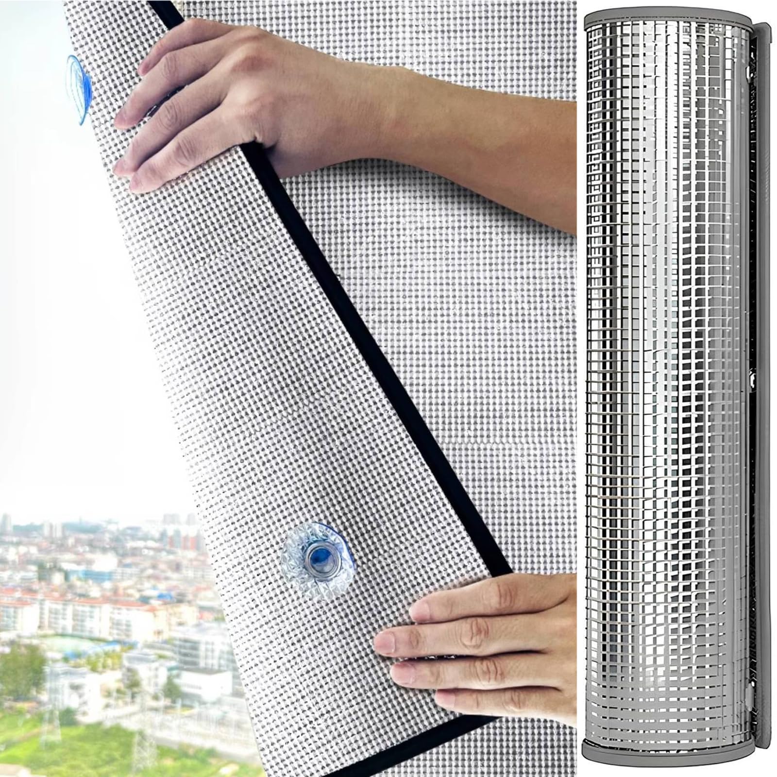 Pellicola Anticalore per Vetri 104 x 190 cm a Doppia Faccia, Schermatura Termica Oscurante in Alluminio, Pellicola Anticalore con Ventose per Camera, da Letto e Cucina, Argento