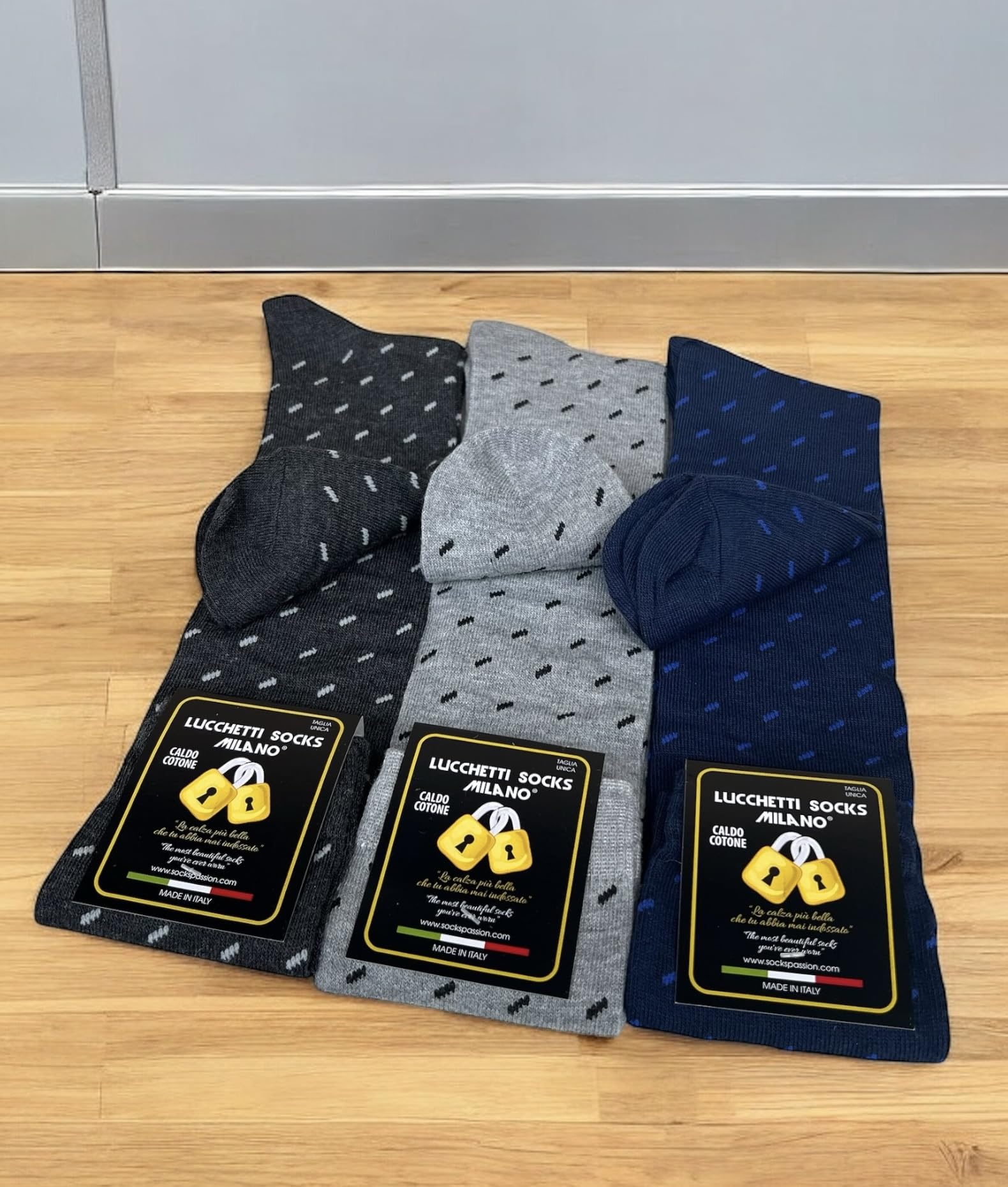 Lucchetti Socks Milano Set da 6 Paia di calze uomo lunghe caldo cotone colorate tendenza pois fantasia fashion Made in Italy