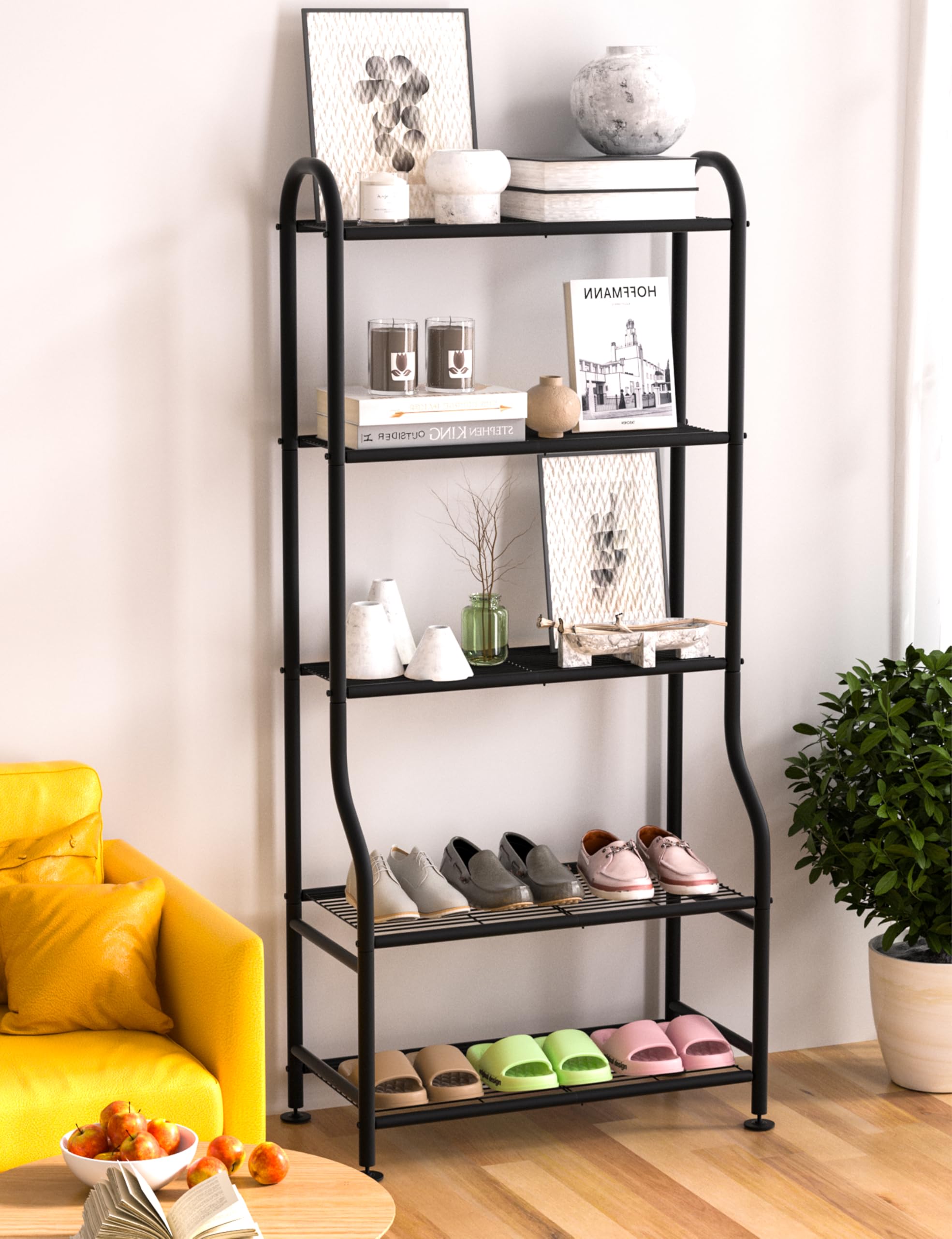 Soporte de metal para plantas de 5 niveles para interiores y exteriores, soporte de flores impermeable para múltiples macetas, soportes de plantas resistentes para sala de estar, patio 7