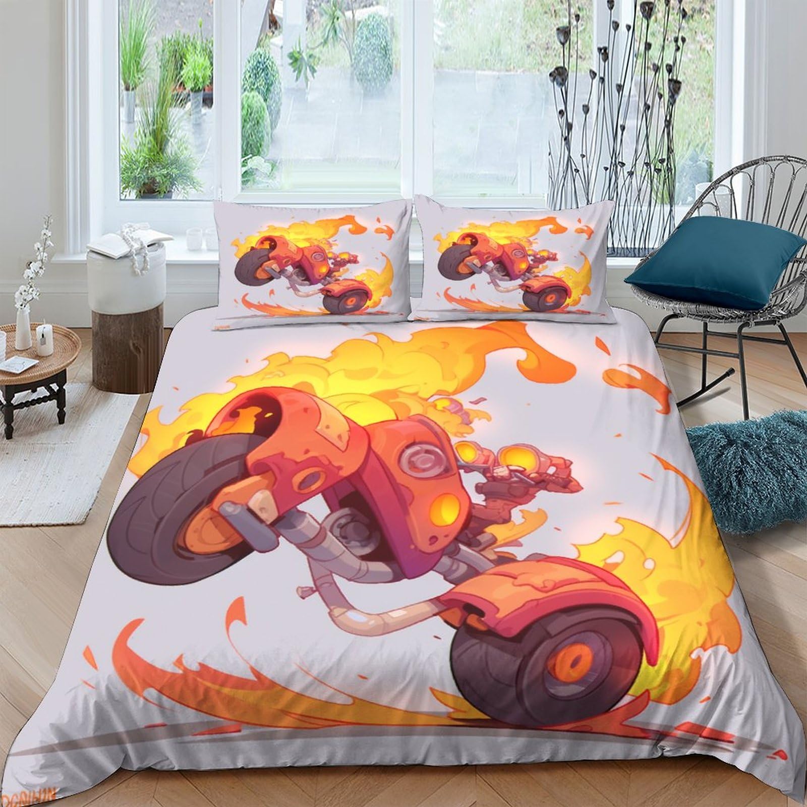 Moto de feu parure de lit 200x200 en microfibre douce qui ne froisse pas
