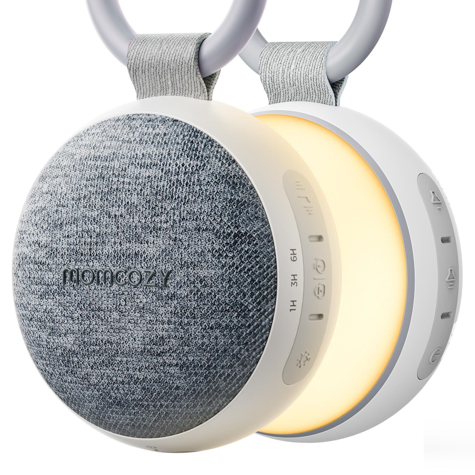 Momcozy Macchina Rumori Bianchi per Neonato WN06, Generatore di Rumore Bianco Portatile con Luce Notturna, 20 Suoni Rilassanti, Altoparlante Bluetooth, Timer, Regalo Neonato Maschio e Femmina, grigio