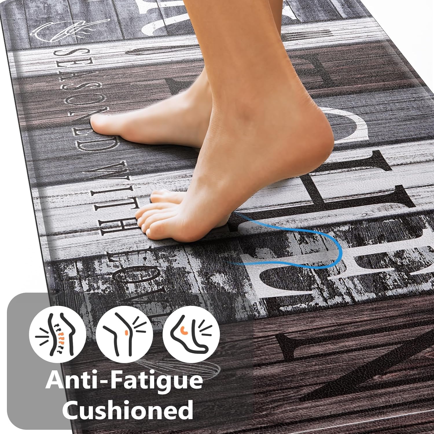 PVC Farmhouse Kitchen Mats for Floor Set of 3, Wooden Board Theme Kitchen Rugs, Kitchen Rugs Non-Slip Washable, Anti Fatigue Kitchen Mat for Sink Office Laundry,18"x30"+18"x48"+18"x60" Inches