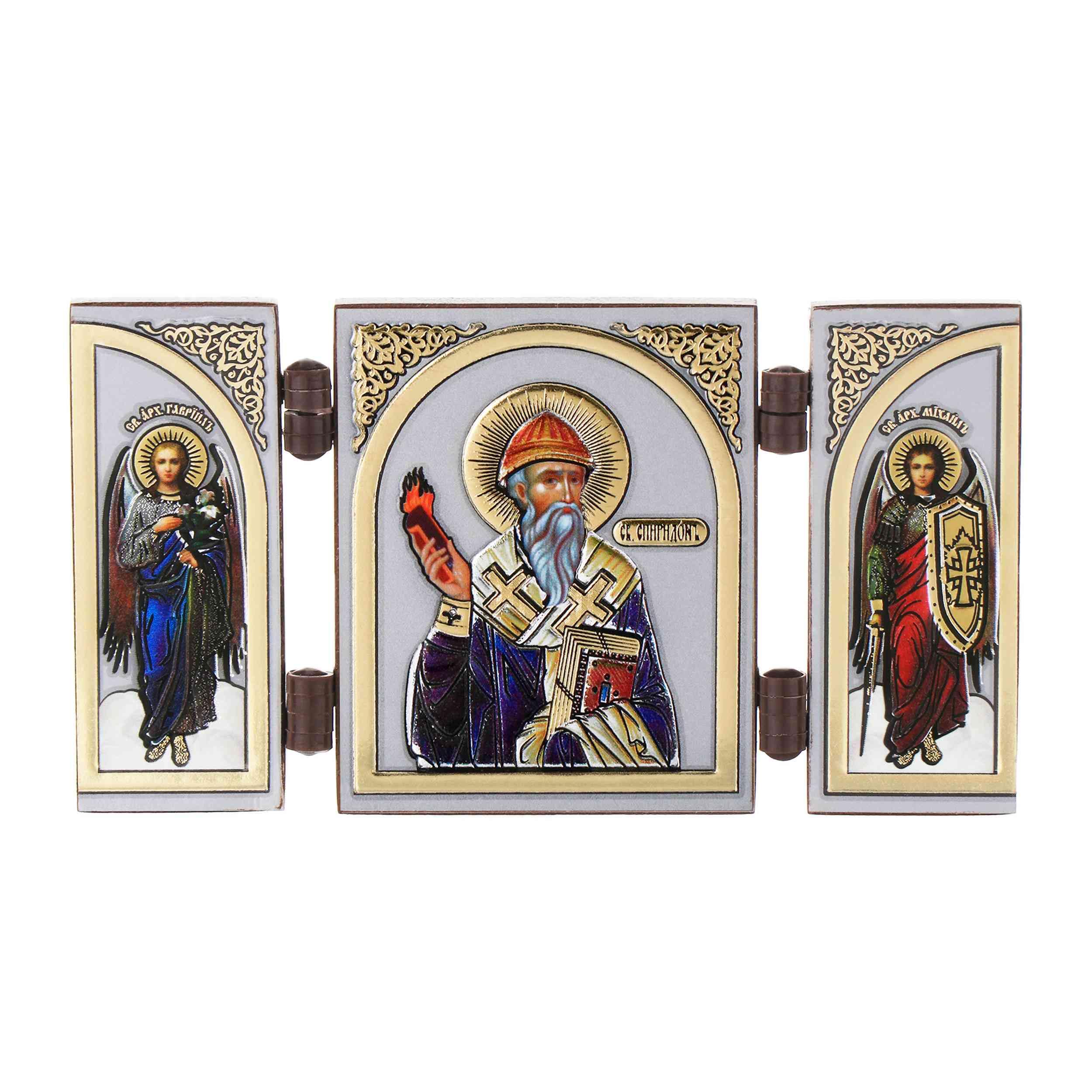 Nklaus Hl. Spyridon - Saint Spyridon - Icon Triptych Christian - Wooden Travel Altar Iconography 16830