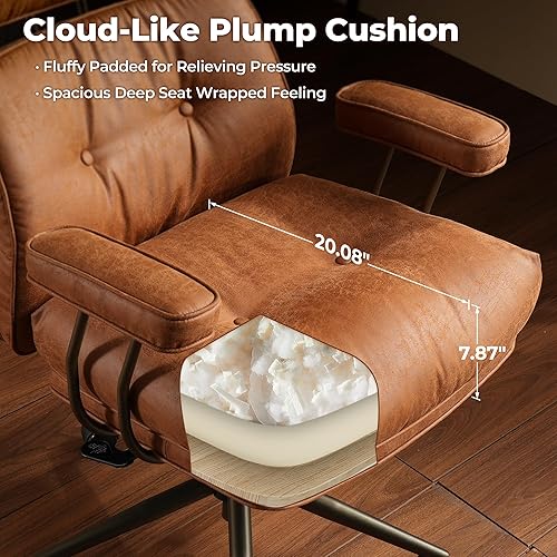 Miniatura 2 de ovios Silla ergonómica de oficina en casa, sillas modernas de piel sintética de mediados de siglo con cojines gruesos, cómodo sillón giratorio de