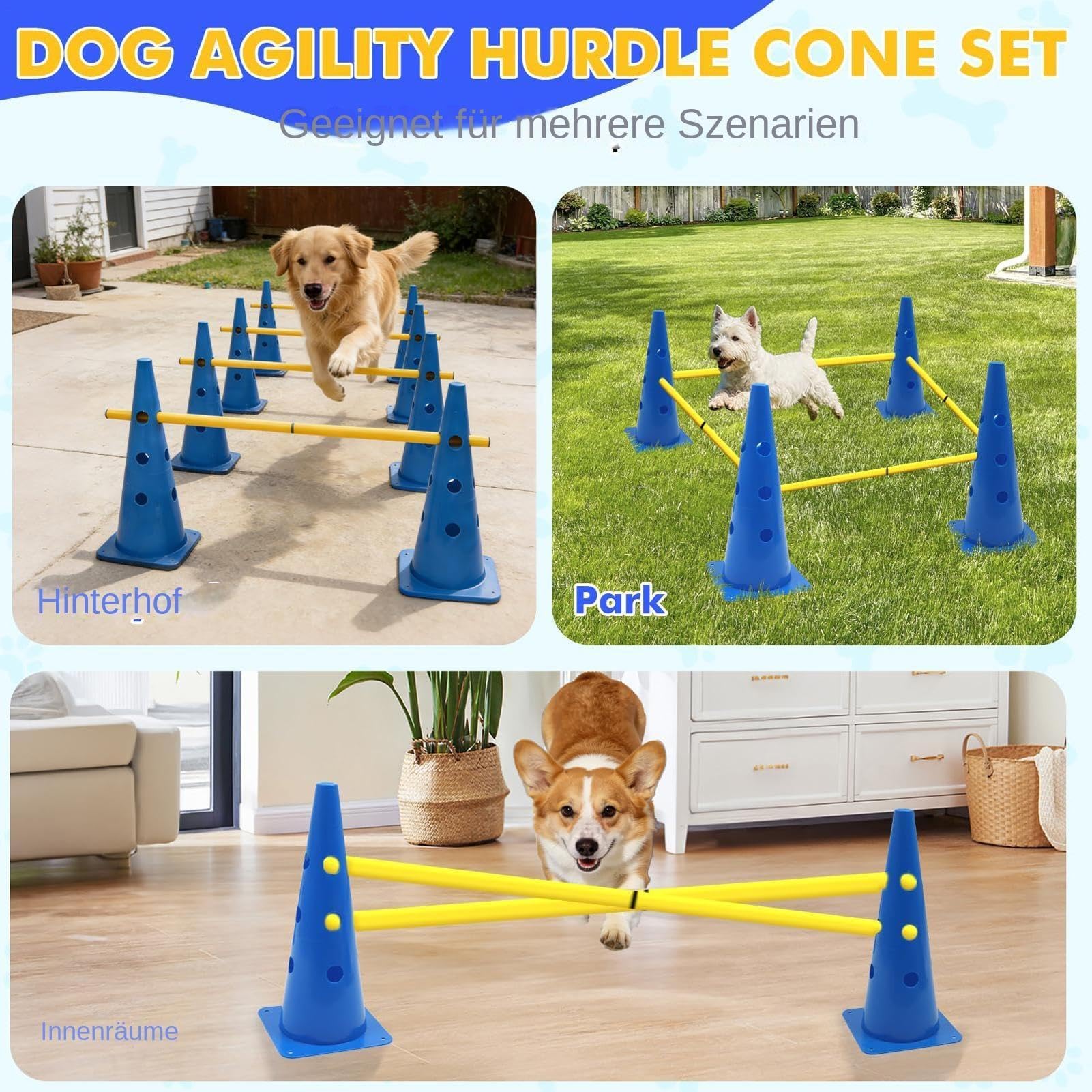 Curso de Agilidad para Perros para Jardín Accesorios Portátiles para | Set de Agility con Conos y Palos para Entrenamiento de Cachorros para Competición, Juego, Ejercicio en Interior, Ext