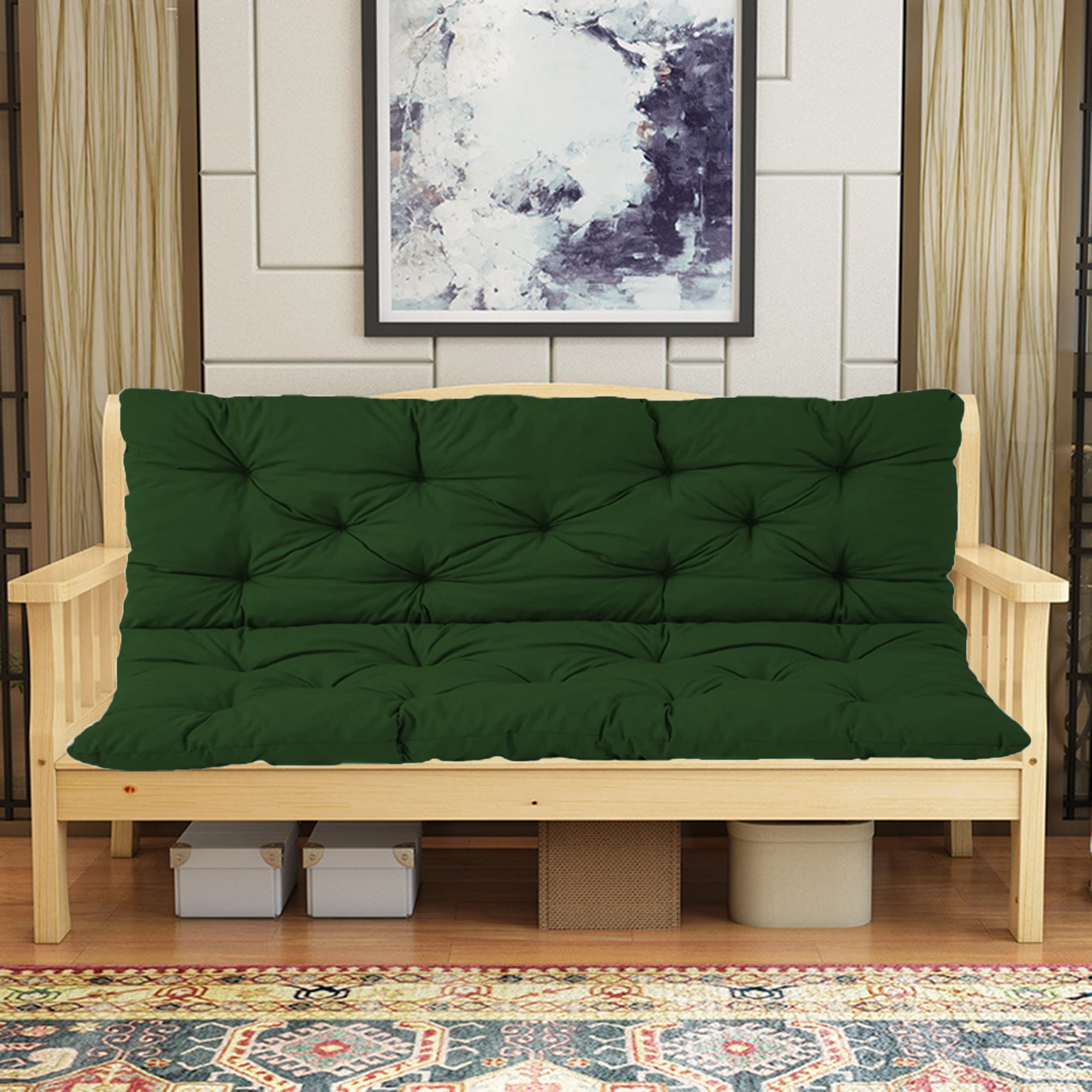Coussin de banc de jardin 120x100 cm vert foncé avec dossier épais de 8 cm pour 2-3 places